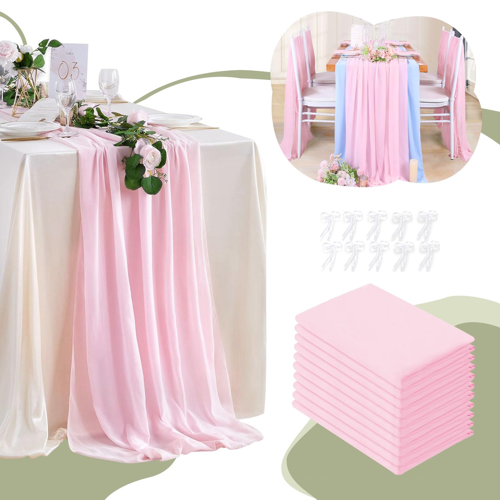 Pink Chiffon Table Runner Overlay 10 Pieces 27 X120 Inches Pink Sheer Table Linens For Rustic Chic Wedding Reception Table Decor