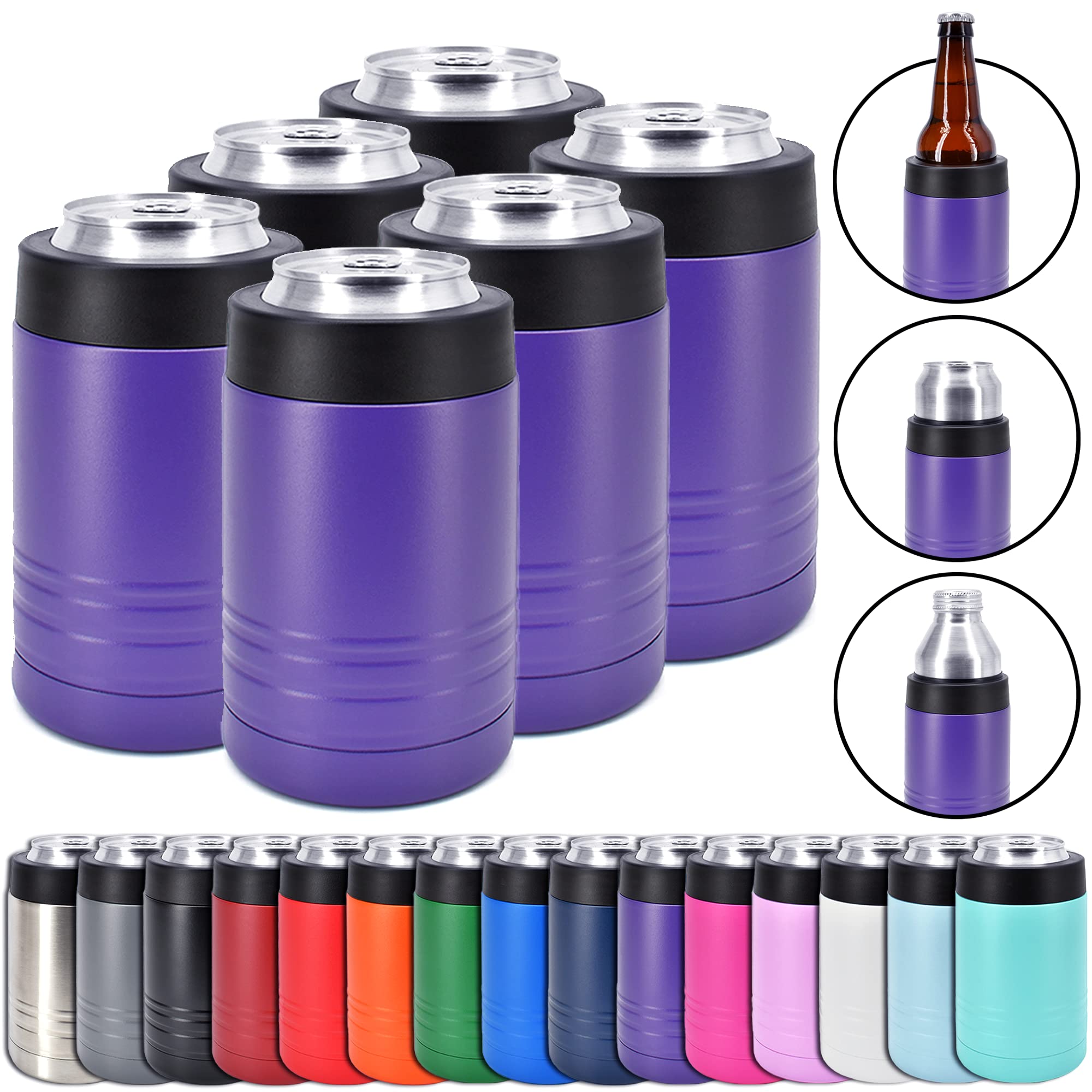 Clear Water Home Goods - 12 Oz Stainless Steel Double Wall Vacuum Insulated Can Or Bottle Beverage Cooler - Powder Coated Purple