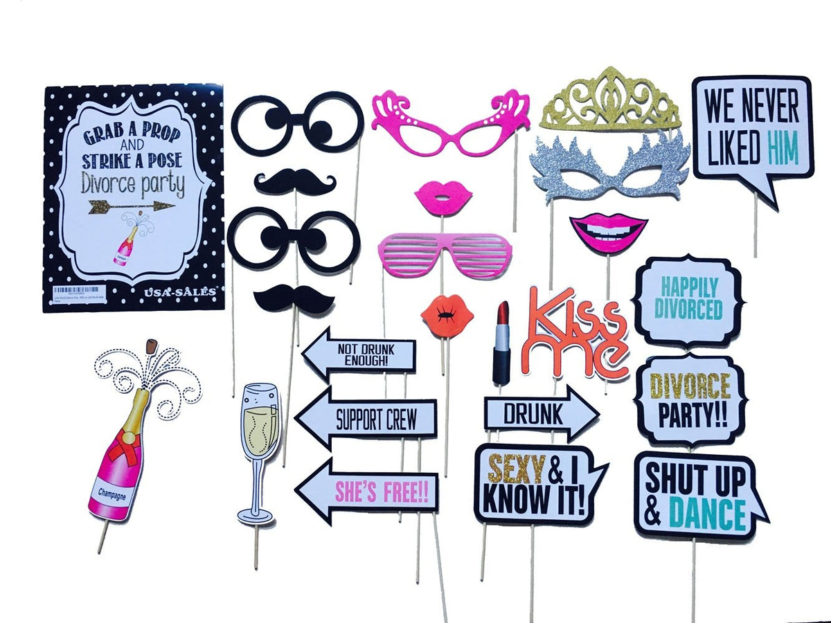 [Usa-Sales] Divorce Party Photo Booth Props, Divorce Party Decorations, Attached To The Sticks, No Diy Required, By Usa-Sales Se