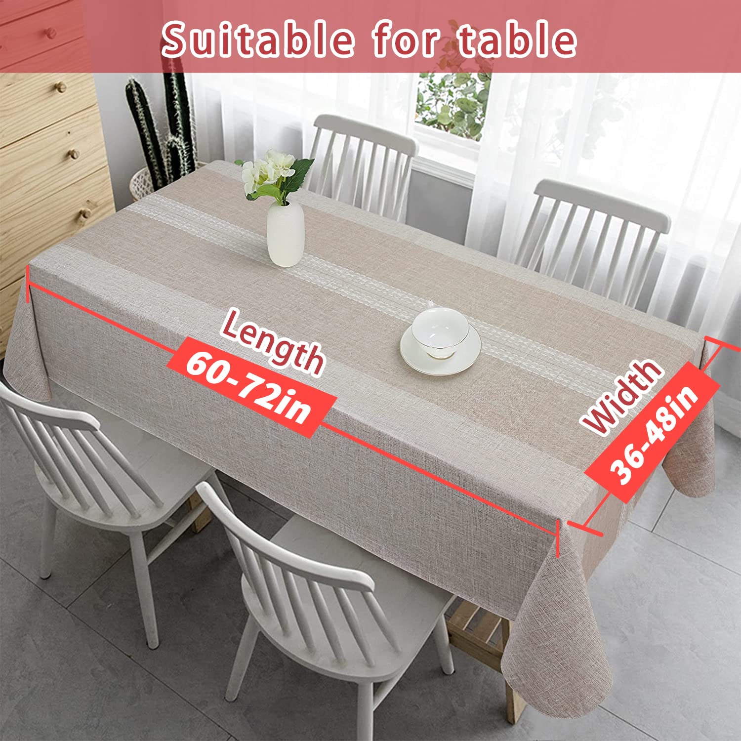 Vonabem 100% Waterproof Rectangle Pvc Tablecloth, Vinyl Table Cloth Cover Oil Proof Spill Proof Wipeable Table Cloths For Indoor