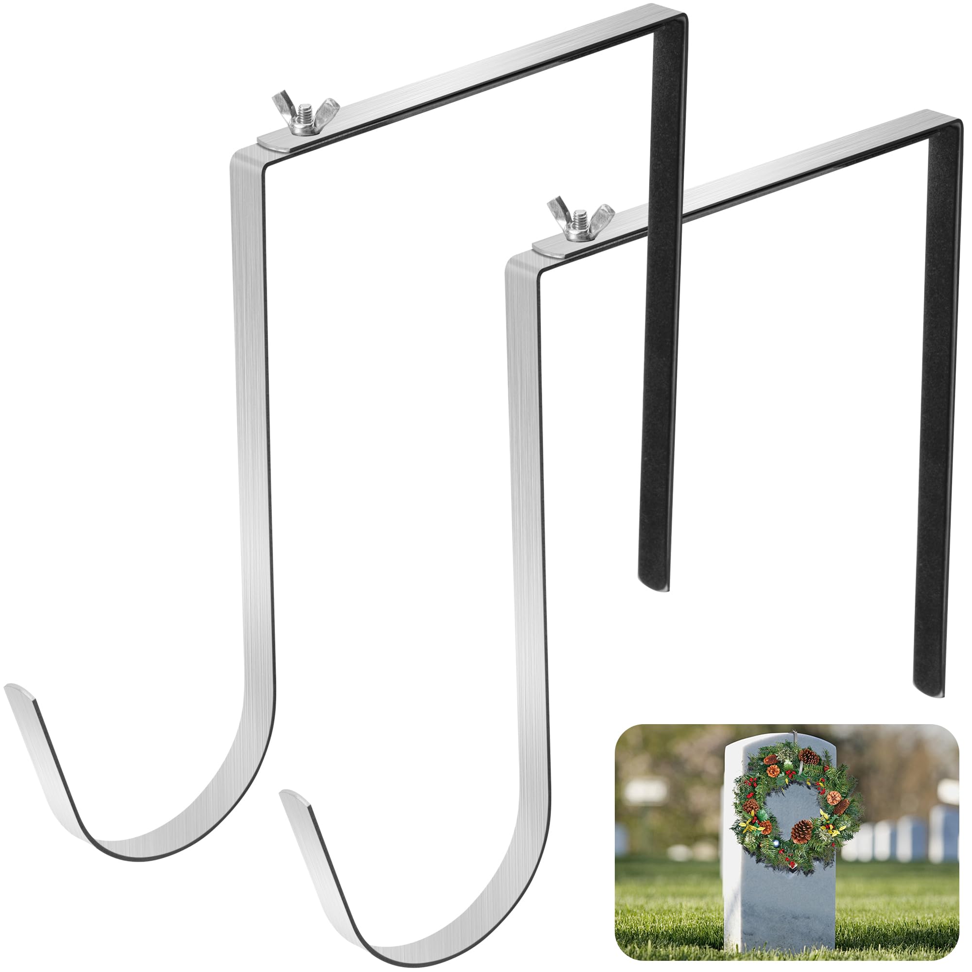 2 Pcs Christmas Headstone Wreath Hanger- Fit 6-11 Adjustable Cemetery Tombstone Wreath Holder- Stainless Steel Cemetery Gravesto