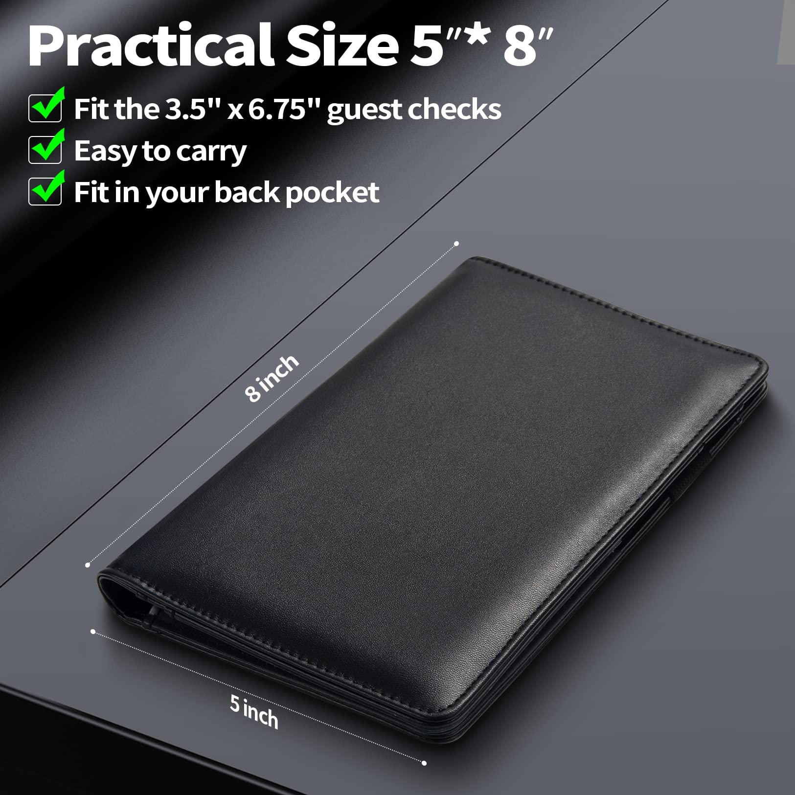 Server Book with 2 Zipper Pockets  Leather Server Books for Waitress  Waiter Book  Durable Waitress Book with Money Pocket and Zipper  Waiter Wallet Server Booklet Fit Server Apron (Grass Green)