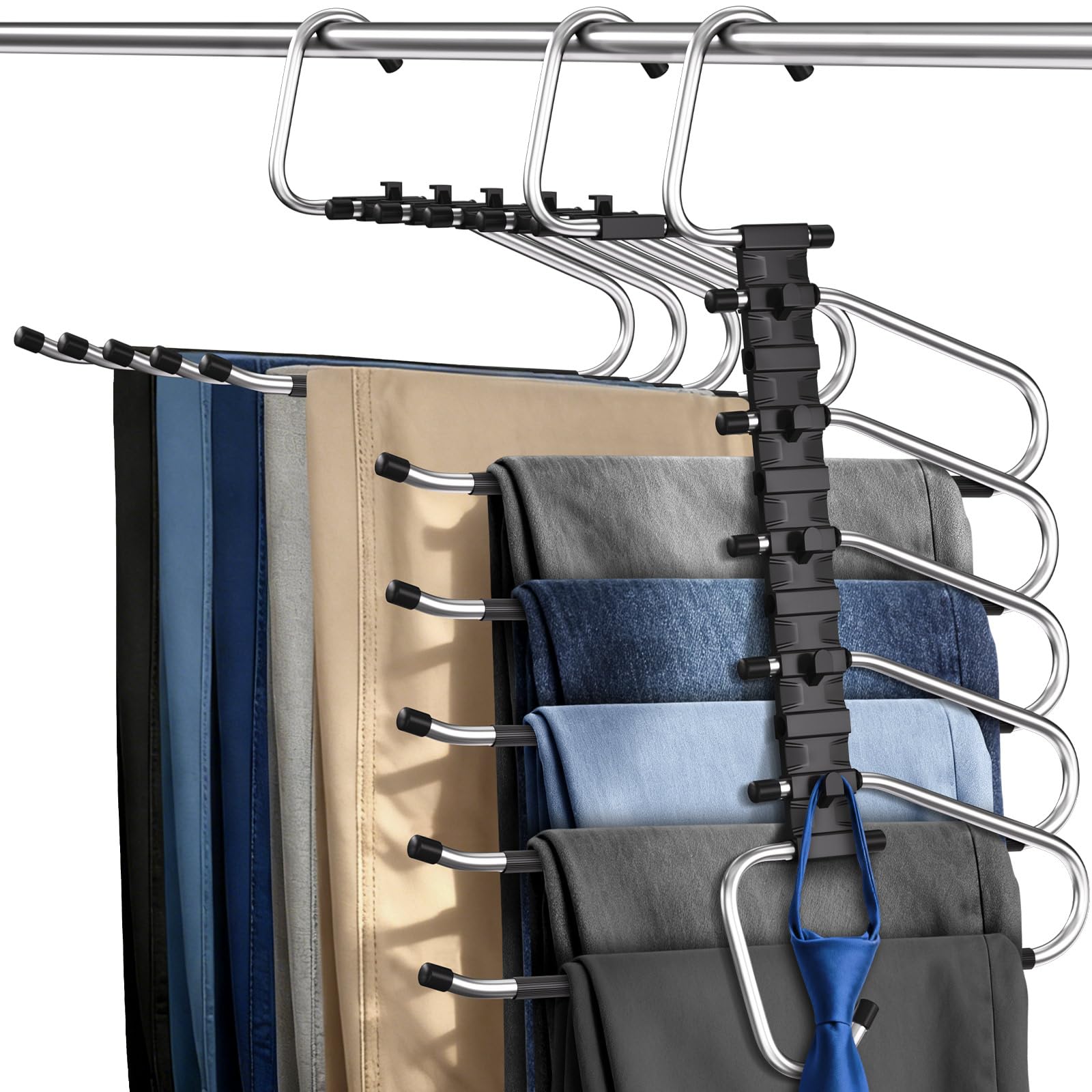Merdttes Pants Hangers Space Saving 2 Pack Metal Closet Organizer, AntiSlip Design, MultiLayer Space Saving Hangers, Closet Or