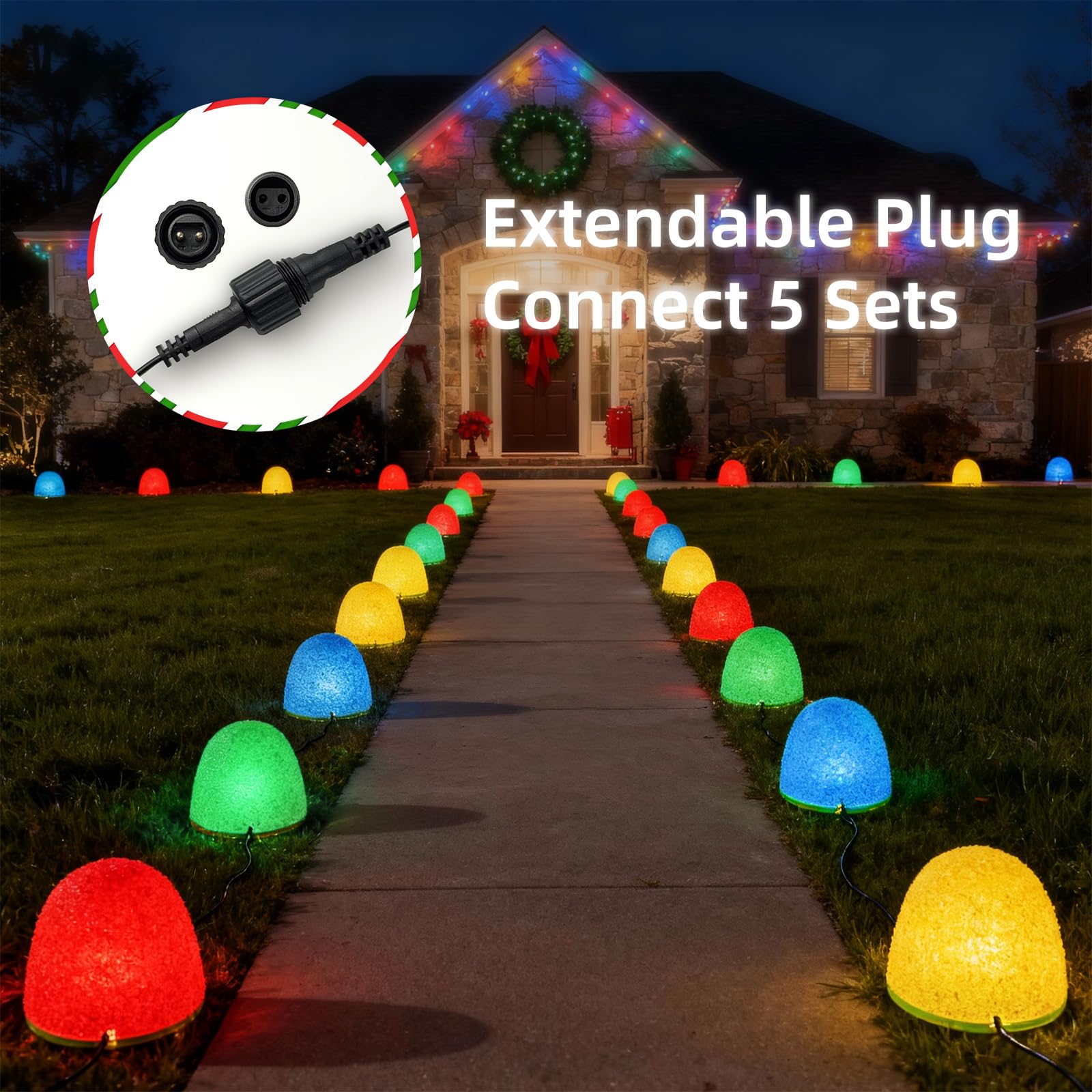 Illuminated Gumdrop Christmas Pathway Lights Outdoor Decorations, Connectable 4Pcs Light Up Gum Drop with Timer for Yard, Cute H