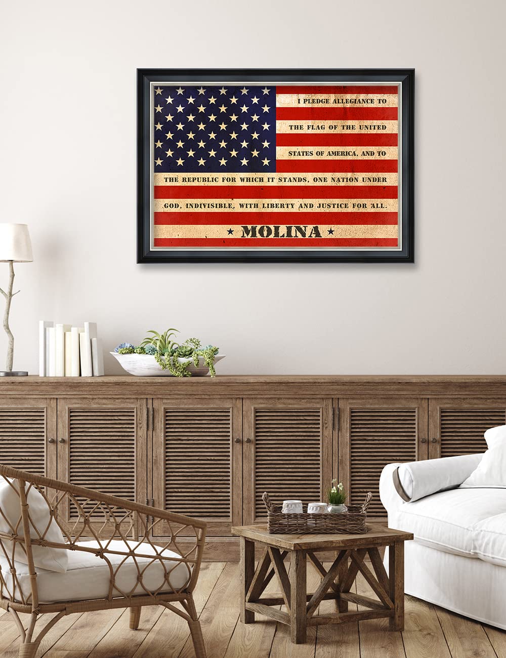 Ipic - American Flag, Personalized Ideal Gift Custom Framed Wall Art With Names And Date, Giclee Prints With Solid Wood Frame, U