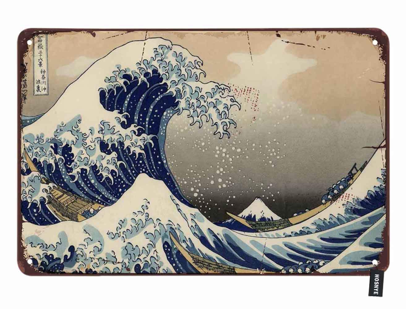Hosnye The Great Wave Off Kanagawa Tin Sign Vintage Metal Tin Signs For Men Women Wall Art Decor For Home Bars Clubs Cafes 8X12