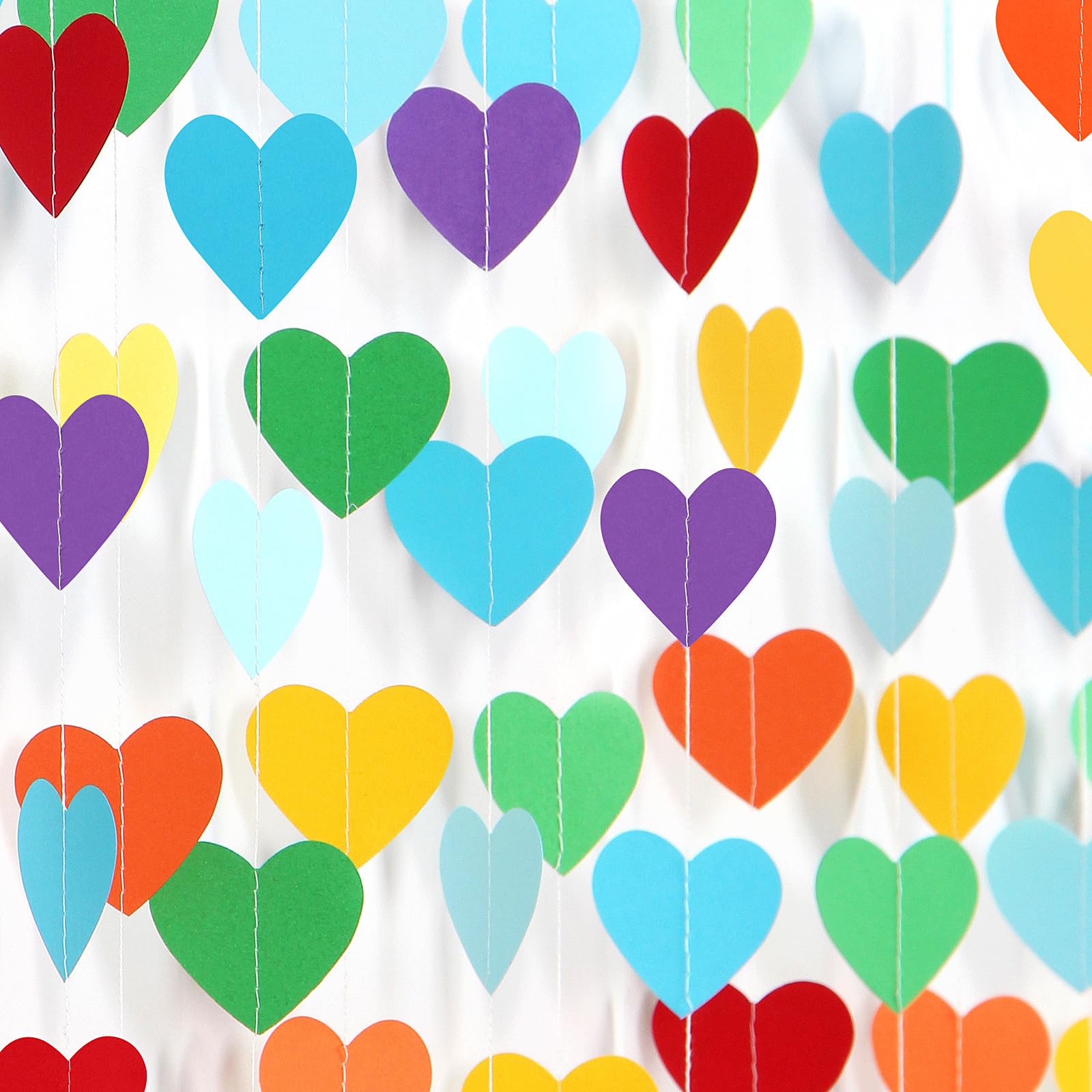 Rainbow Colorful Party-Decorations Heart Garland - 52ft Red Orange Yellow Green Blue Purple Streamers Banner,Boy Girl Kids Birth
