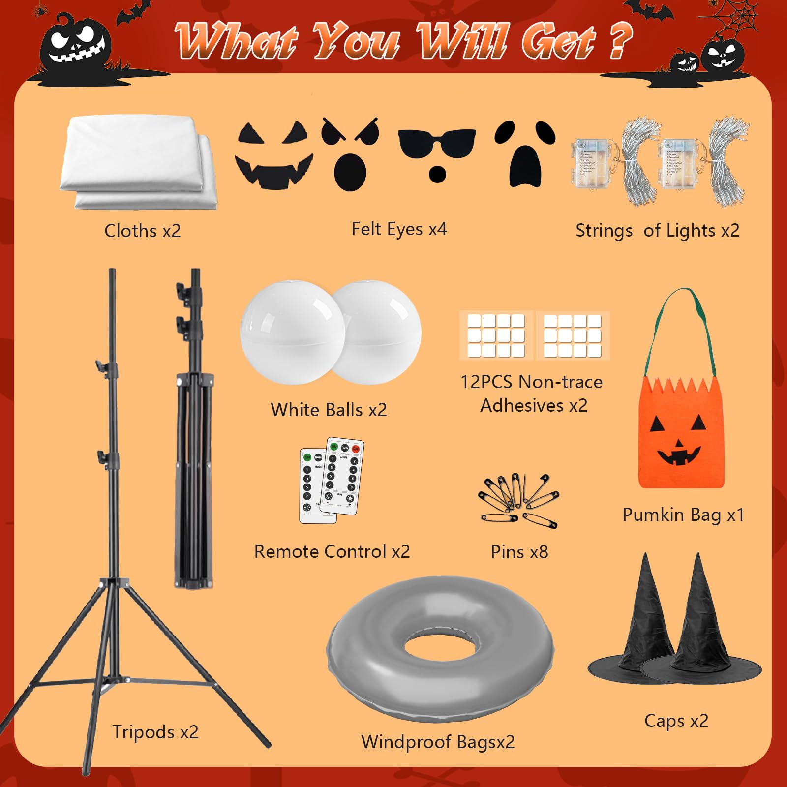 Halloween Decorations Outdoor Indoor- 2 Packs Large Light Up Ghost, Standing Ghost Decor with Weight Bags, 8 Modes Remote Ghost