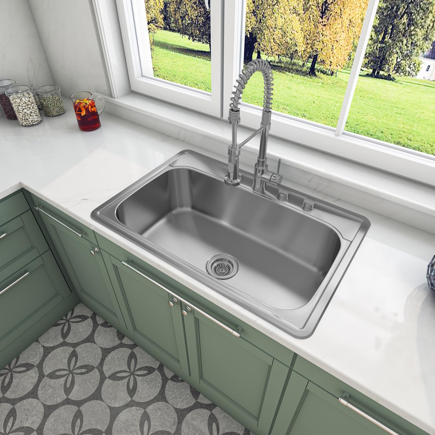Sinber 33'' x 22'' x 9'' Drop In Single Bowl Kitchen Sink with 18 Gauge 304 Stainless Steel Satin Finish MT3322C (Sink Only)