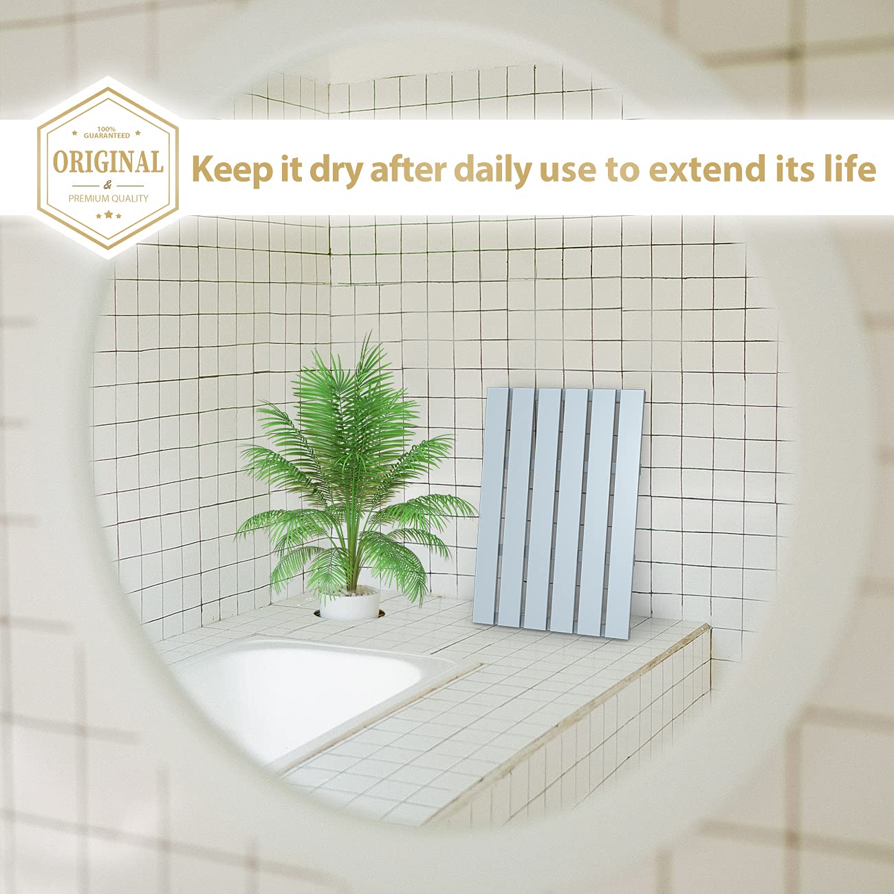 Bamboo Wooden Bath Floor Mat For Luxury Shower - Non-Slip Bathroom Waterproof Carpet For Indoor Or Outdoor Use (Bluish Grey)