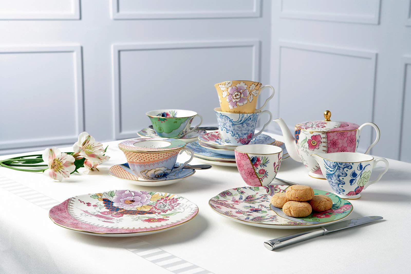 Wedgwood Butterfly Bloom Blue Peony Fine Bone China Teacup & Saucer Set
