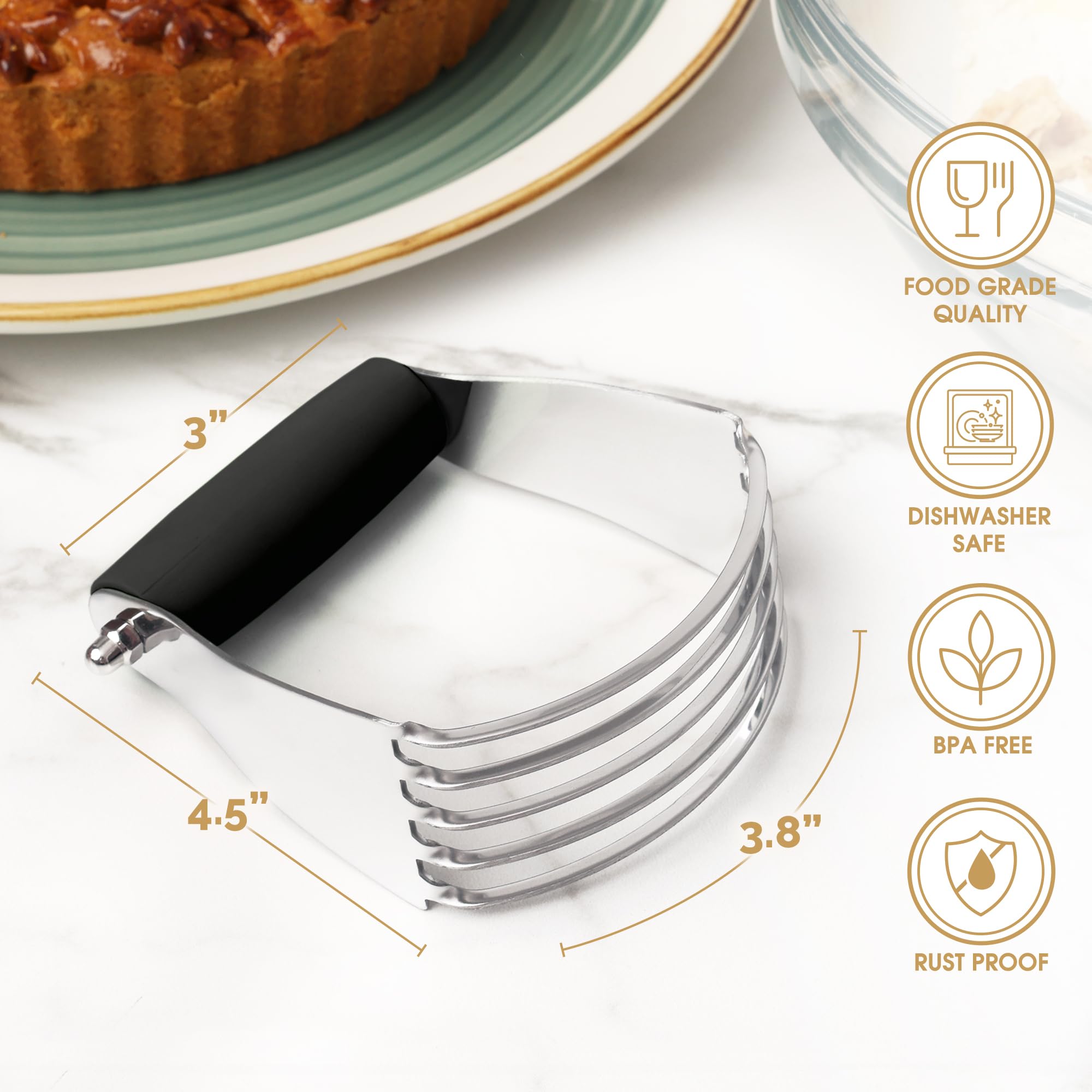 Zulay Kitchen Dough Blender Top Professional - Stainless Steel Pastry Cutter, Heavy Duty Dough Cutter With Blades, Pastry Blende