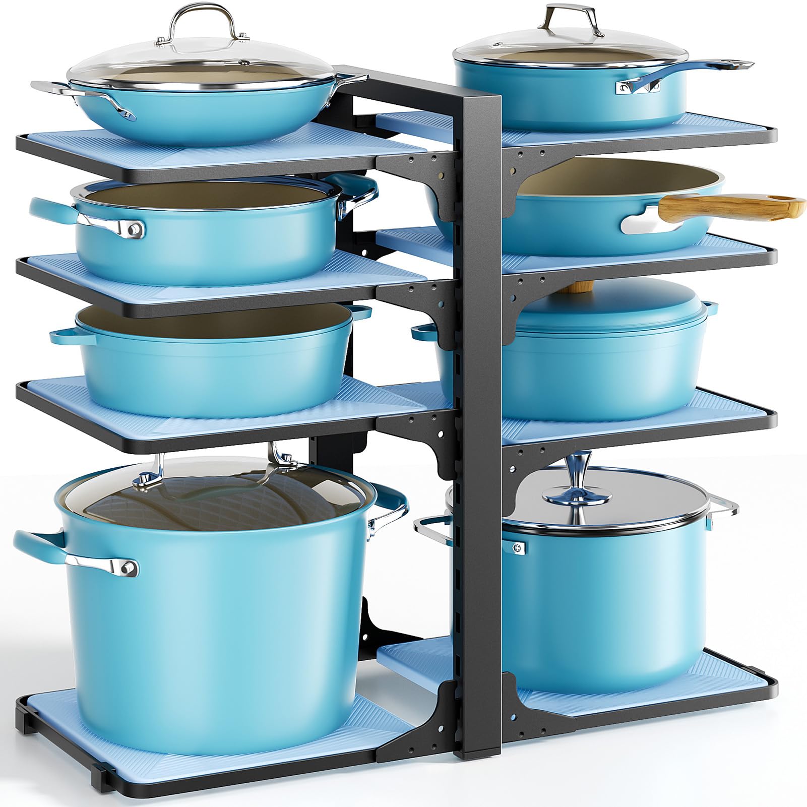 LAMU Pots and Pans Organizer Under Cabinet with 8 Adjustable NonSlip Dividers,Pan Organizers Inside Cabinet,Iron Frame with Pla