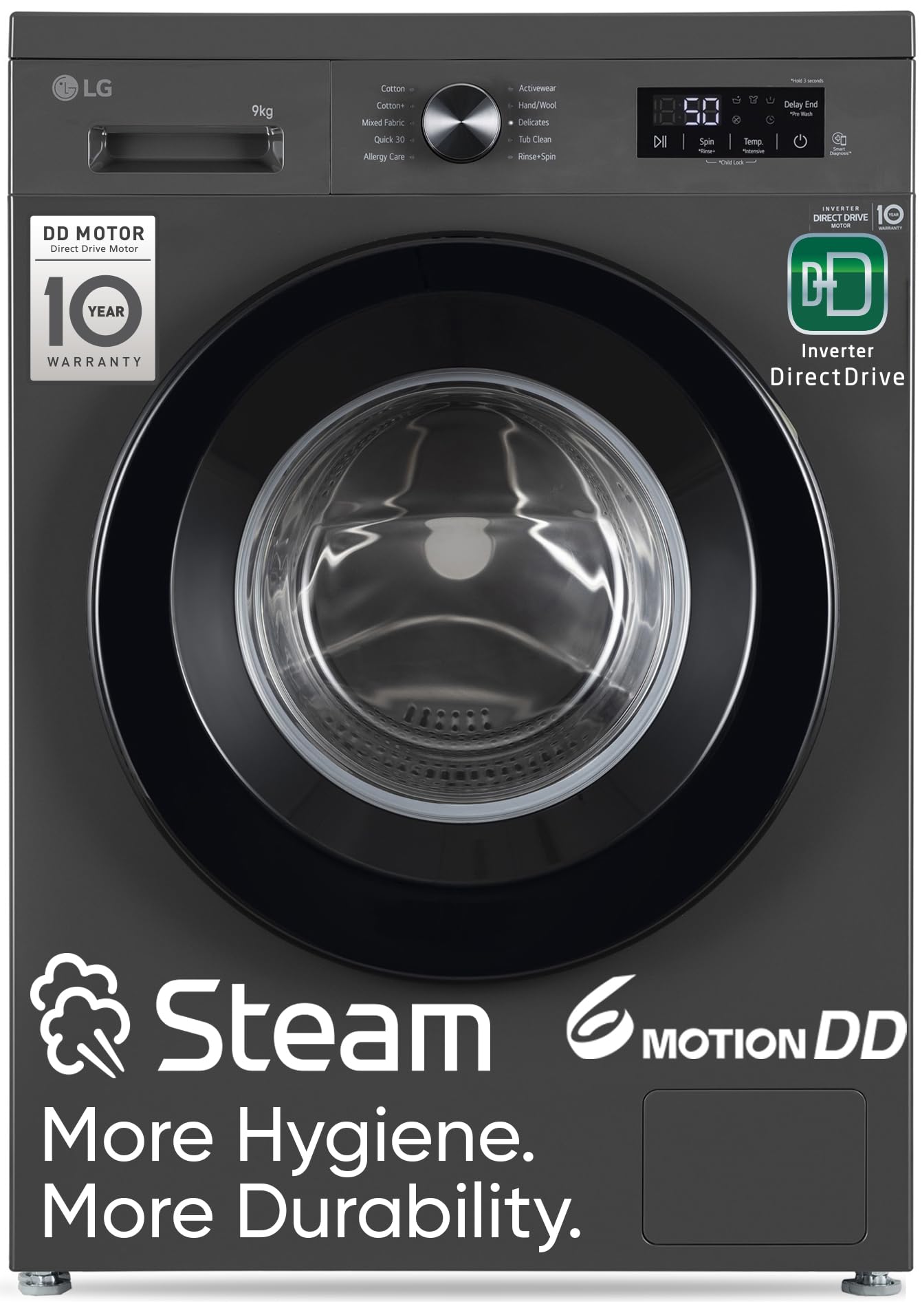 Lg 9 Kg, 5 Star, Direct Drive Technology, Steam Wash, 6 Motion Dd, FullyAutomatic Front Load Washing Machine (Fhb1209Z2M, Aller