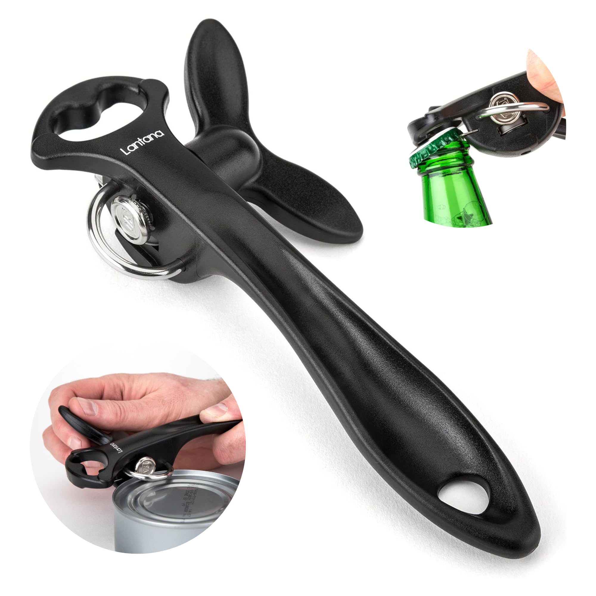 Lantana 2 in 1 Safety Manual can Opener (Smooth Edge) & Bottle Opener - BlackStainless Steel