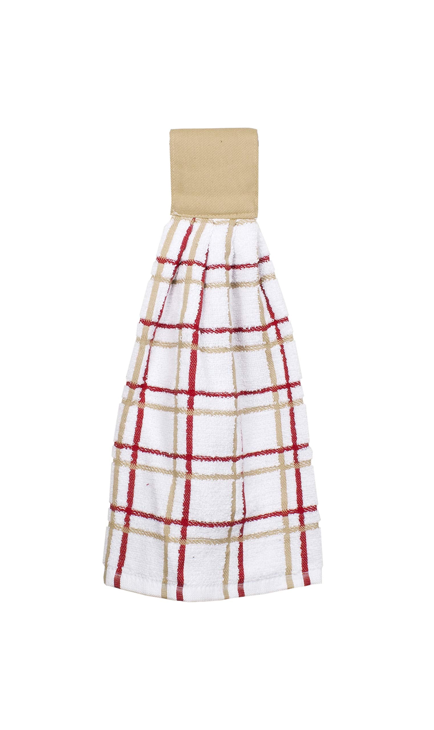 Ritz Kitchenwears 100% Cotton Terry Hanging Kitchen Tie Towel, Multi-Check, Biscotti
