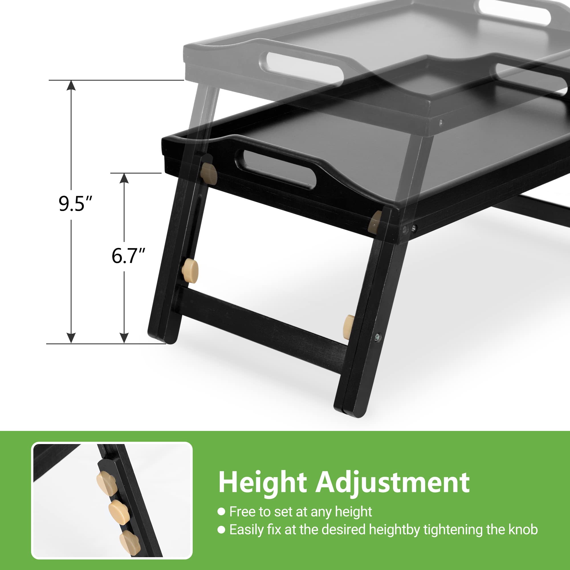 Mayyol Breakfast Bed Tray For Eating - Height Adjustable Raised Food Table - Bamboo Serving Tray On Lap Sofa - Portable Snack Pl