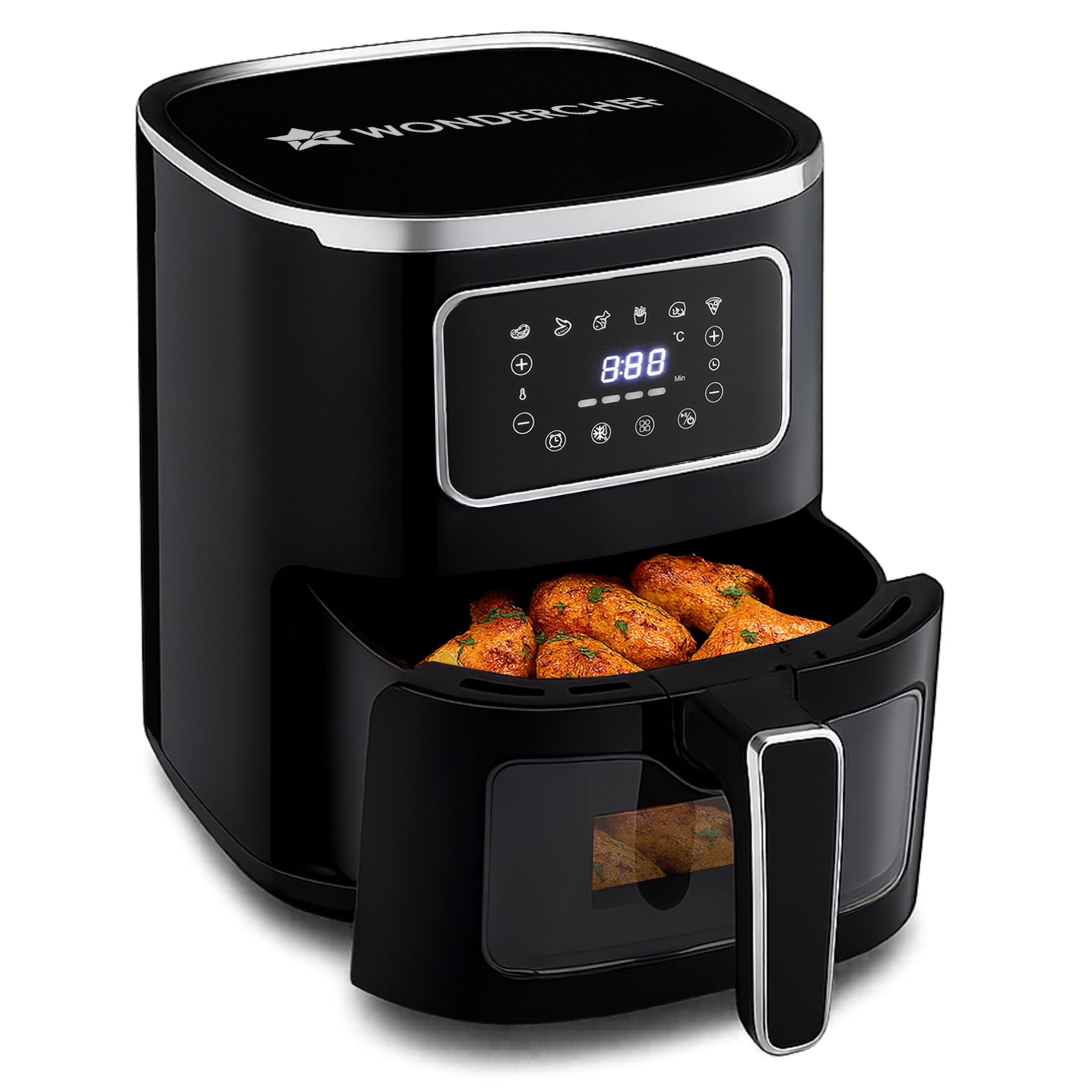 Wonderchef Platinum Plus Digital Air Fryer | 5L With Window & Light 1450W | Fry, Bake, Grill, Roast | 7 Pre-Set Options | French