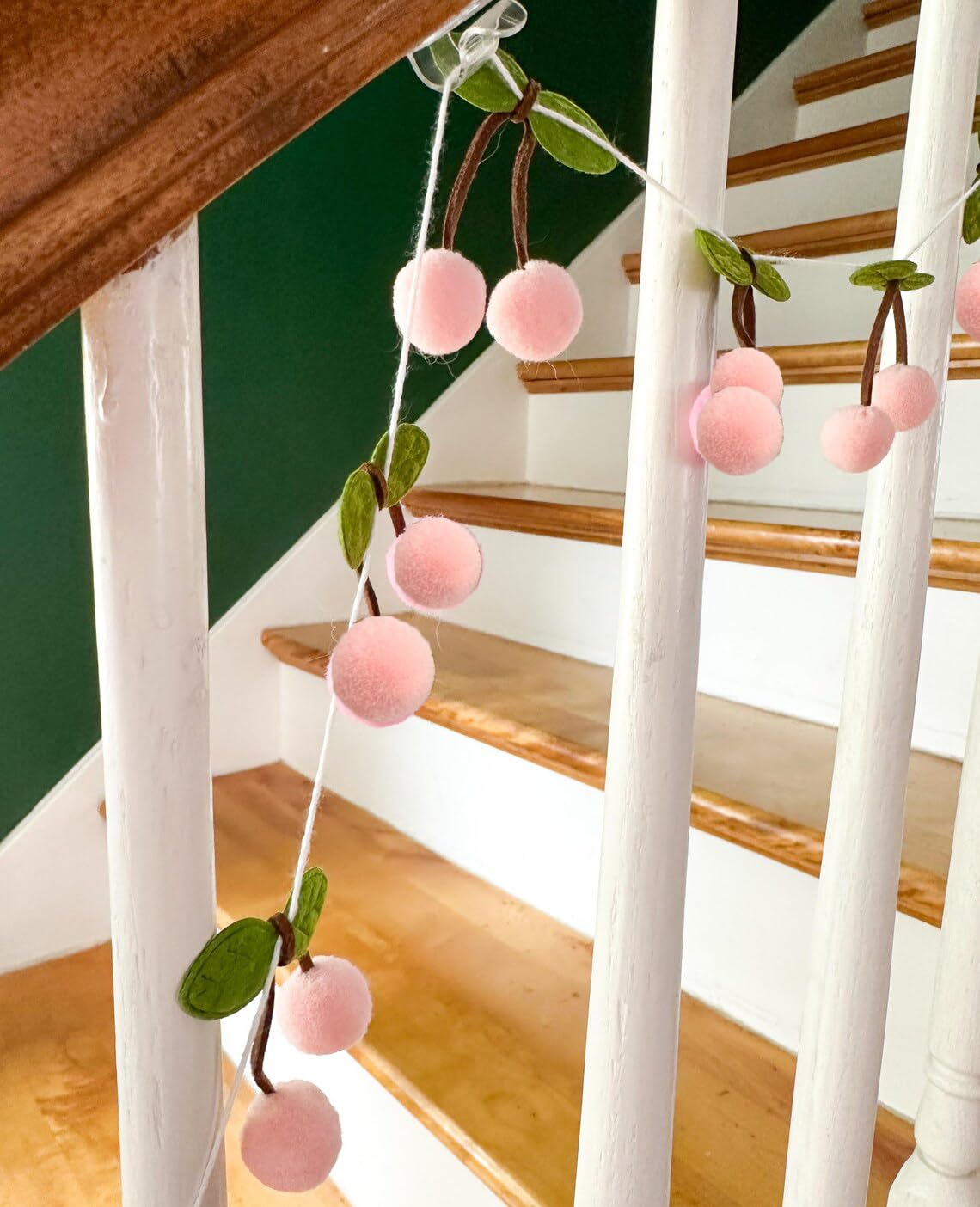 TOTIEJFJ Pink Cherry Garland Decoration (3string X 6.6ft) - DIY Pom Pom Fruit Cherry Hanging for Kids Bedroom Kitchen Decoration