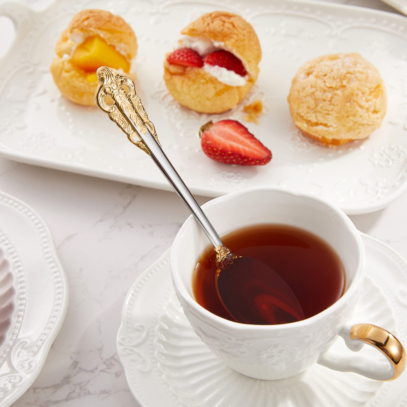 Keawell Luxury 6.3'' Teaspoons, 18/10 Stainless Steel, Gorgeous Small Spoons, Stirring, Mixing, Sugar, Cake, Dessert Spoons, Min