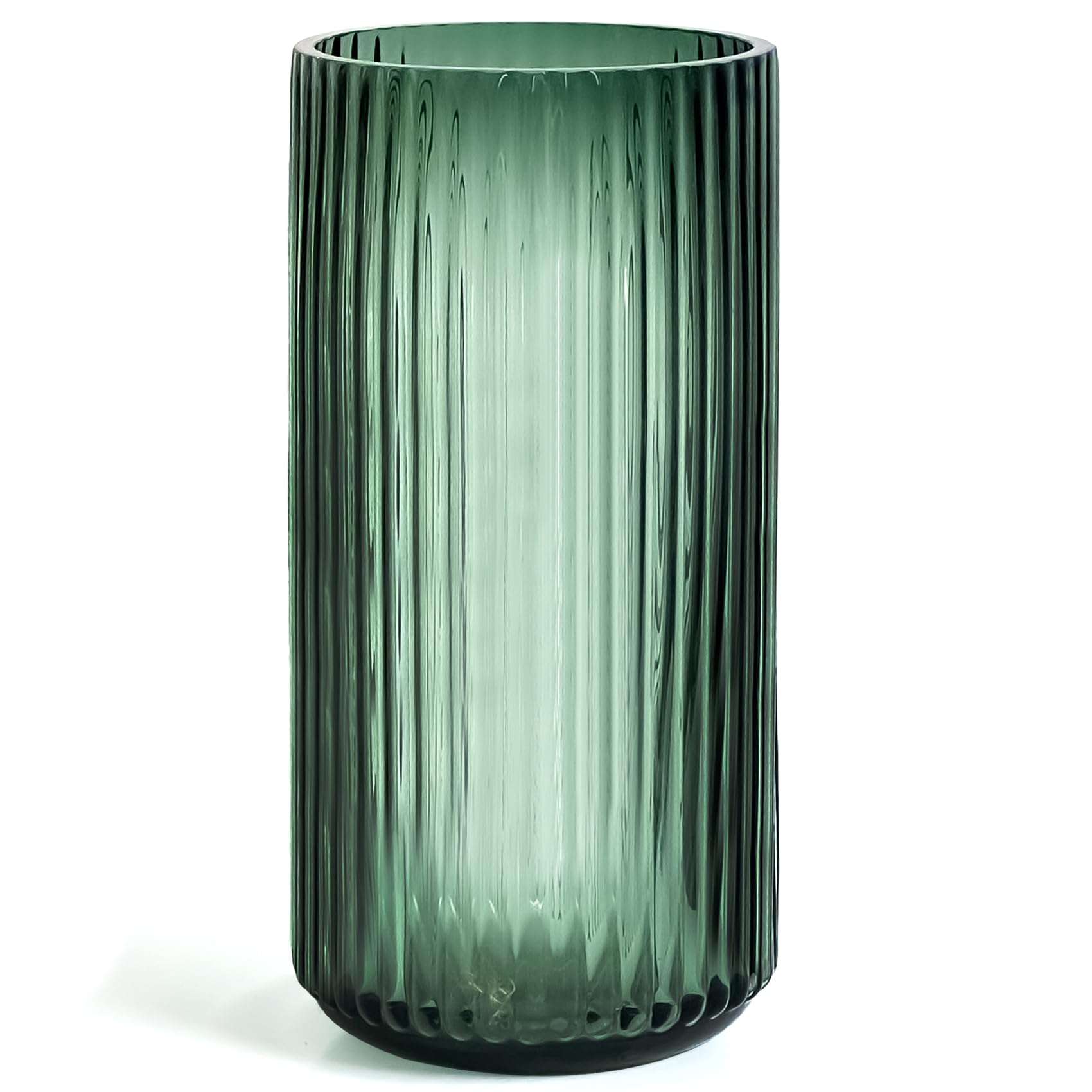 Muyan 7.5 Flower Vase for Decor Ribbed Glass Vase Modern for Centerpieces Desktop Home Office Dining Living Room Wedding (Green)