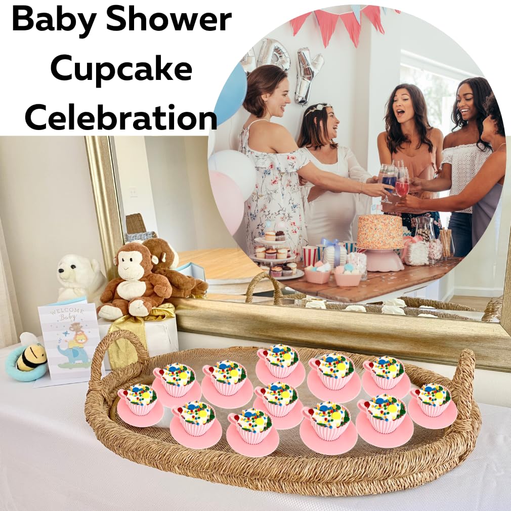 Evelots Teacup Silicone Cupcake Liners For Baking 24 Pc Set Oven Safe Non Stick (12 Cups & 12 Saucers) Reusable Baking Muffin Cu