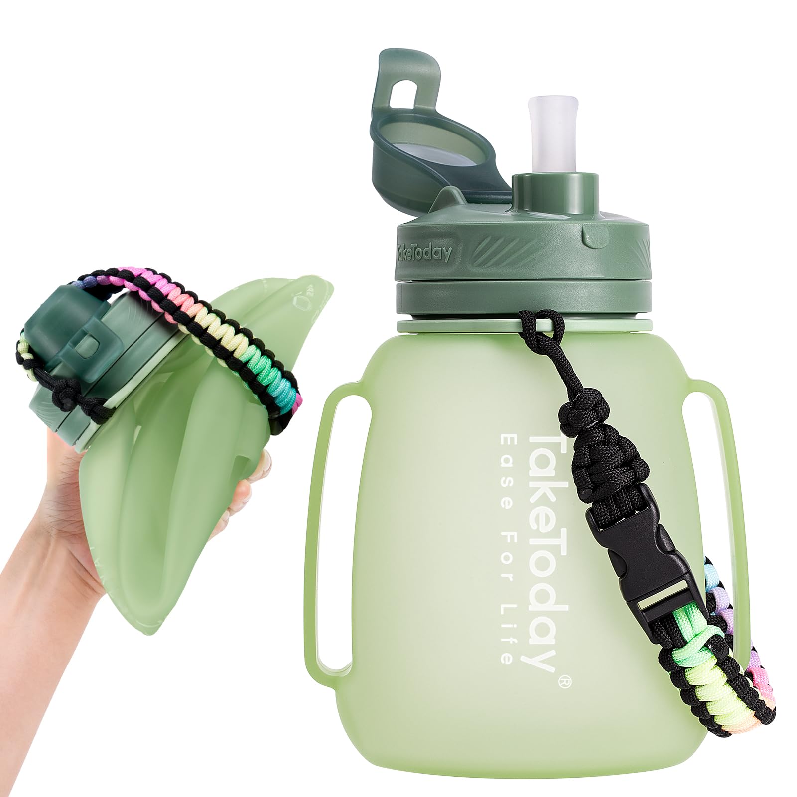 Taketoday 40 Oz Motivational Water Bottle With Straw And Paracord Handle 1.2L Silicone Sports Water Bottle With Time Marker(Gree