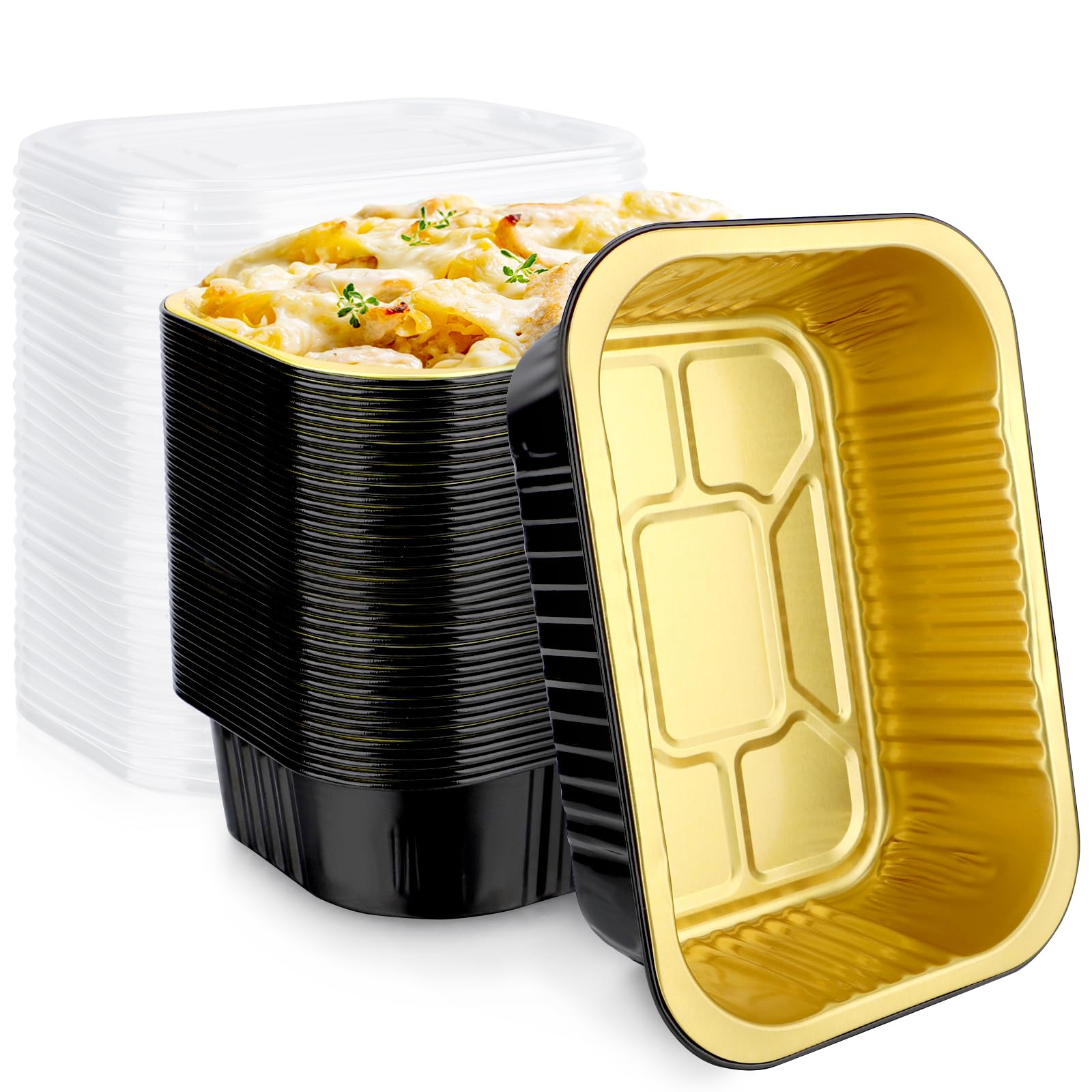 EUSOAR Aluminum Pans with Lids, 50pack 16oz Small Disposable Aluminum Loaf Cake Food Storage Pans, Catering Party Meal Prep Free