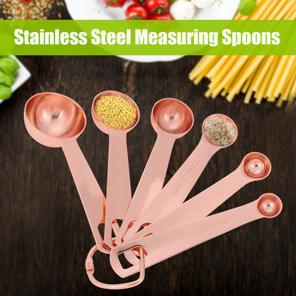 Copper Measuring Spoons 6 Pcs Stainless Steel Spoons Dry & Liquid Ingredients Measurement Spoon