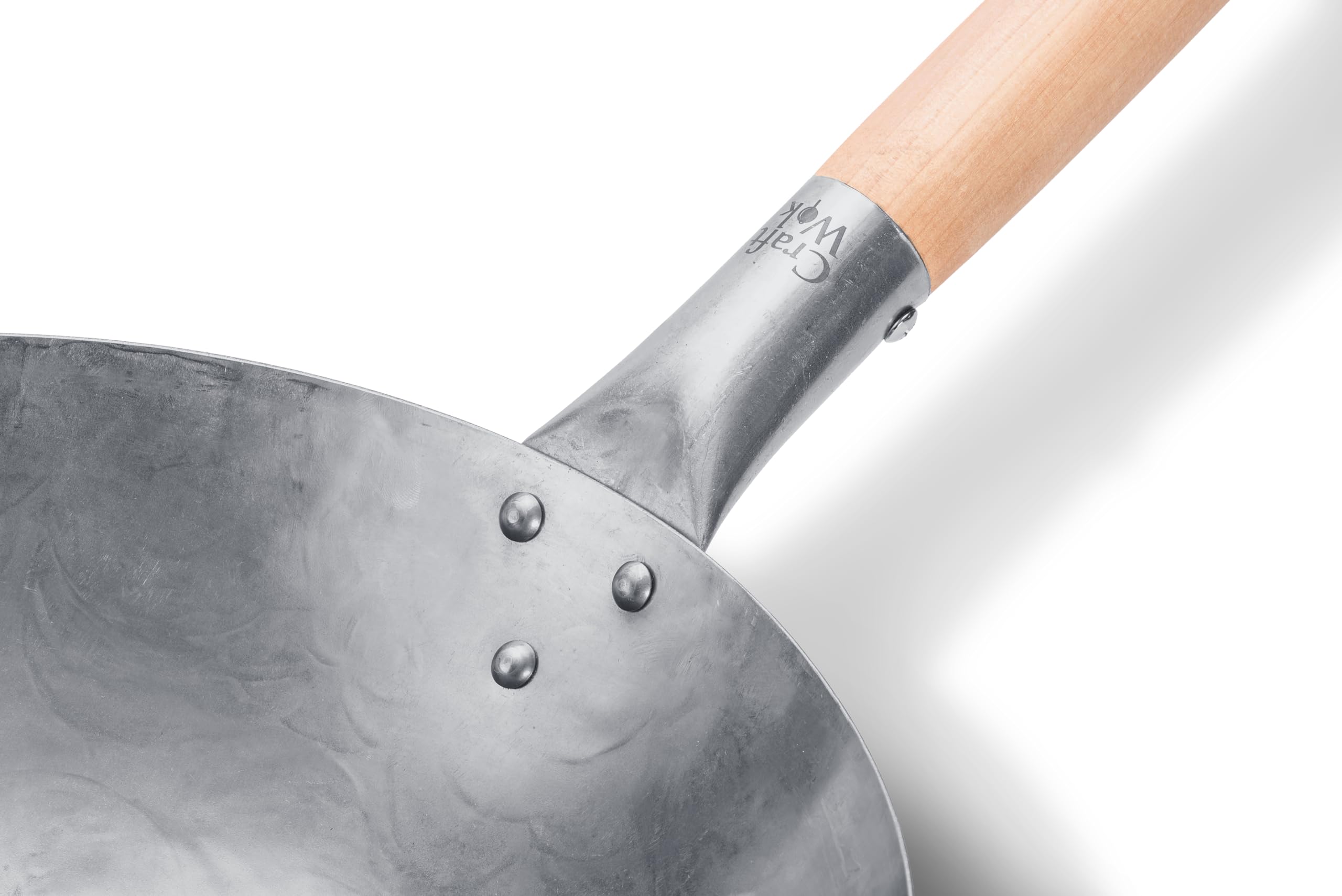 Craft Wok 12 Inch Flat Hand Hammered Carbon Steel Pow Wok with Wooden and Steel Helper Handle - Model 731W316