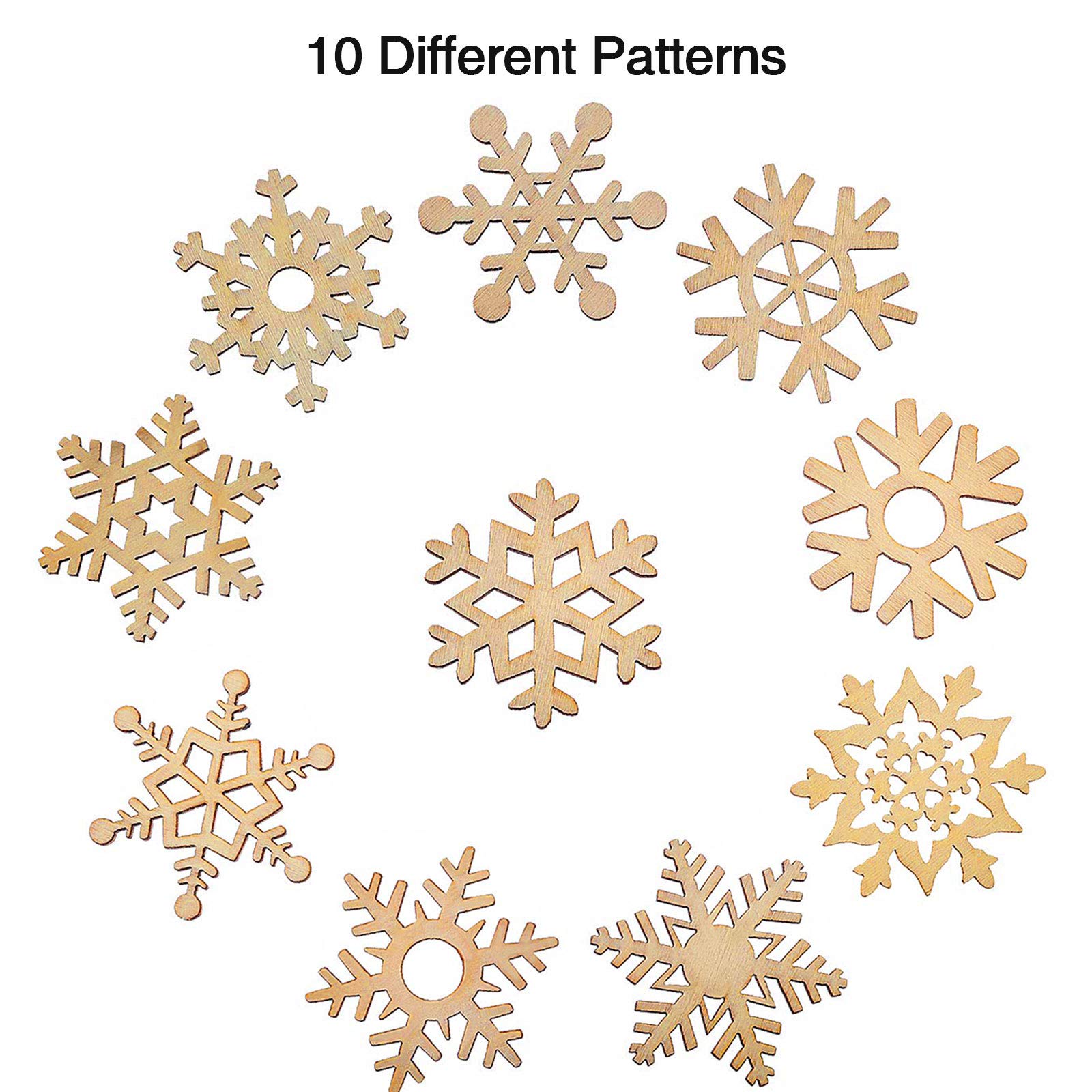 Hestya 50 Pieces Wooden Snowflake Crafts Ornaments Unfinished DIY Wood Snowflake Cutouts Christmas Tree Hanging Crafts Ornaments