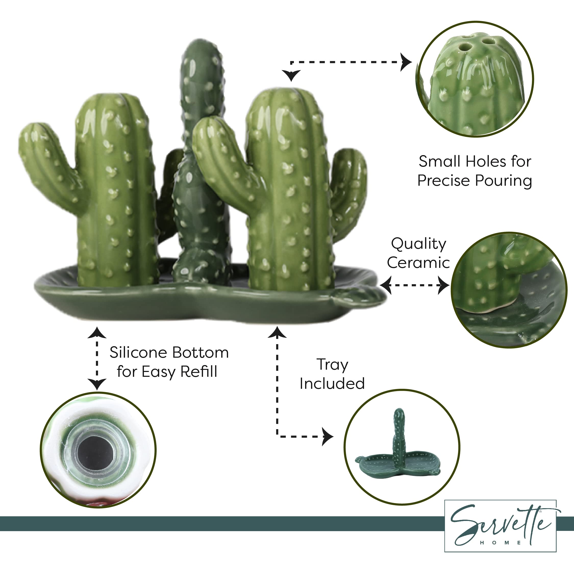 Ceramic Stovetop Set With Salt And Pepper Shakers And Spoon Rest - Cactus