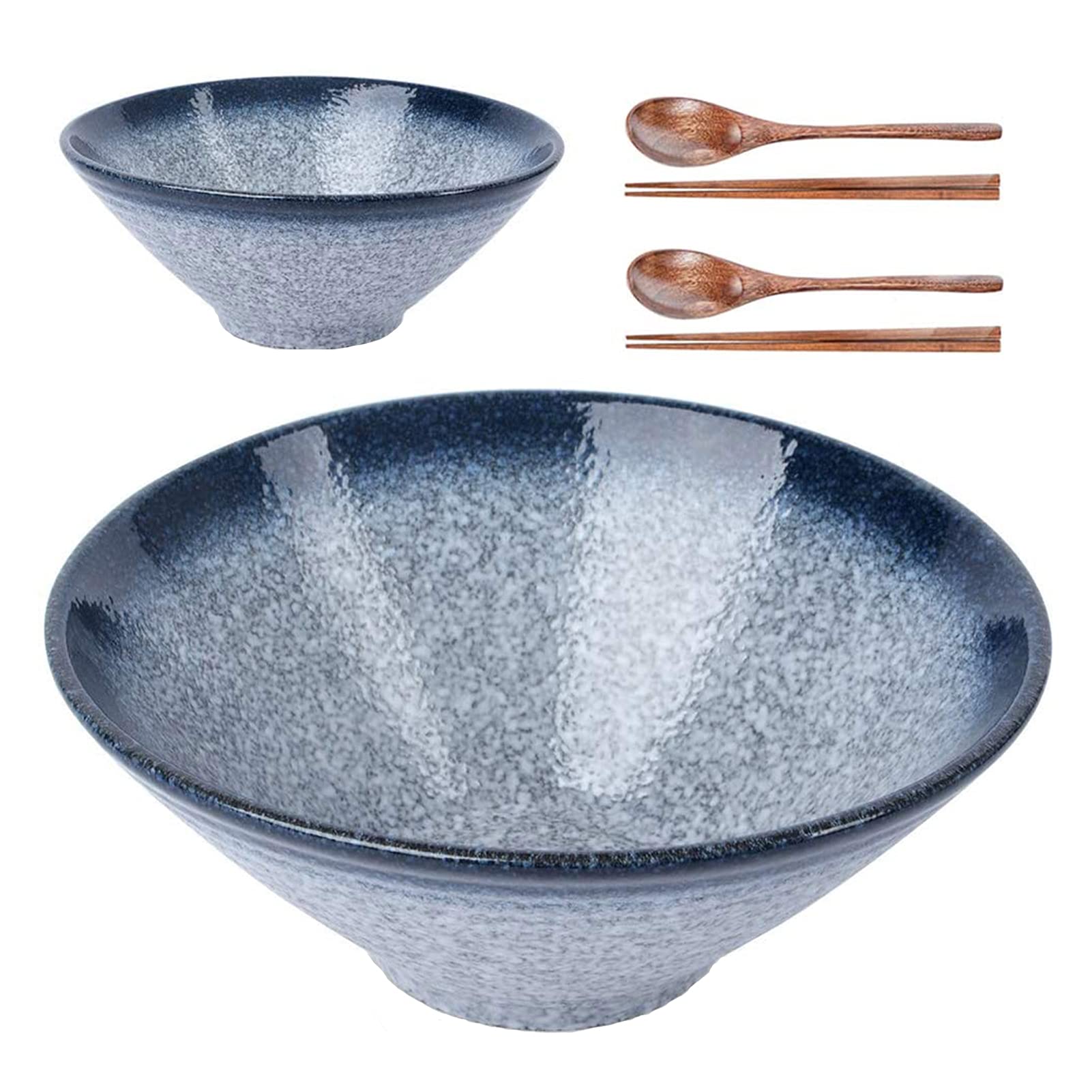 Lareina Ceramic Japanese Ramen Bowls, 2 Sets (6 Piece) 60 Ounce, Large Noodle Soup Bowl With Matching Chopsticks And Spoons For
