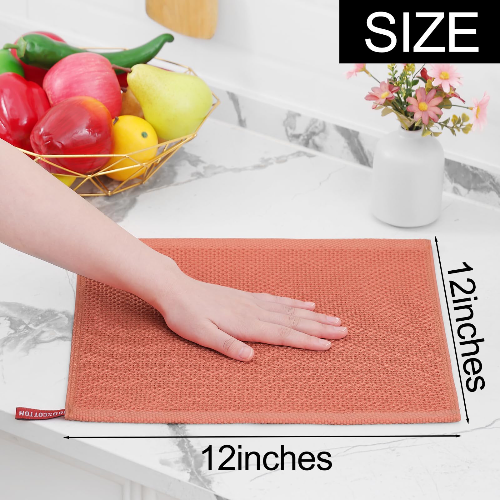 Homaxy 100% Cotton Waffle Weave Kitchen Dish Cloths, Ultra Soft Absorbent Quick Drying Dish Towels, 12 x 12 Inches, 8-Pack, Cora