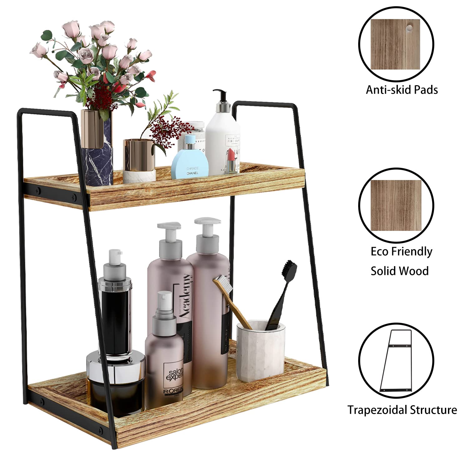 Dorhors 2 Tier Bathroom Counter Organizer Storage,Vanity Organizer For Bathroom Counter,Wood Counter Standing Rack For Bathroom,