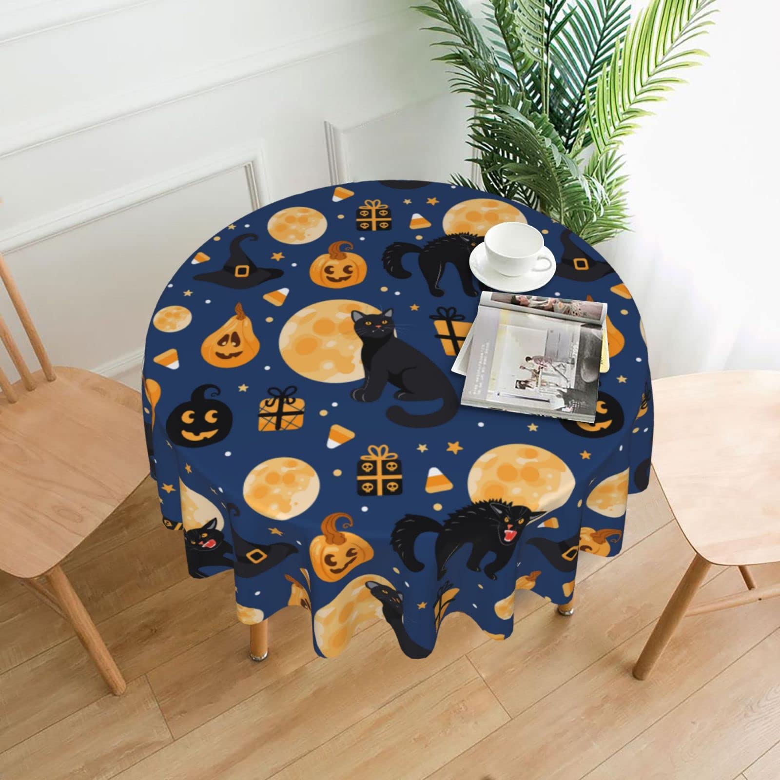 Halloween Pattern Tablecloth Round Table Cover Washable Polyester Table Cloth For Kitchen Party Picnic Dining Decor Halloween De