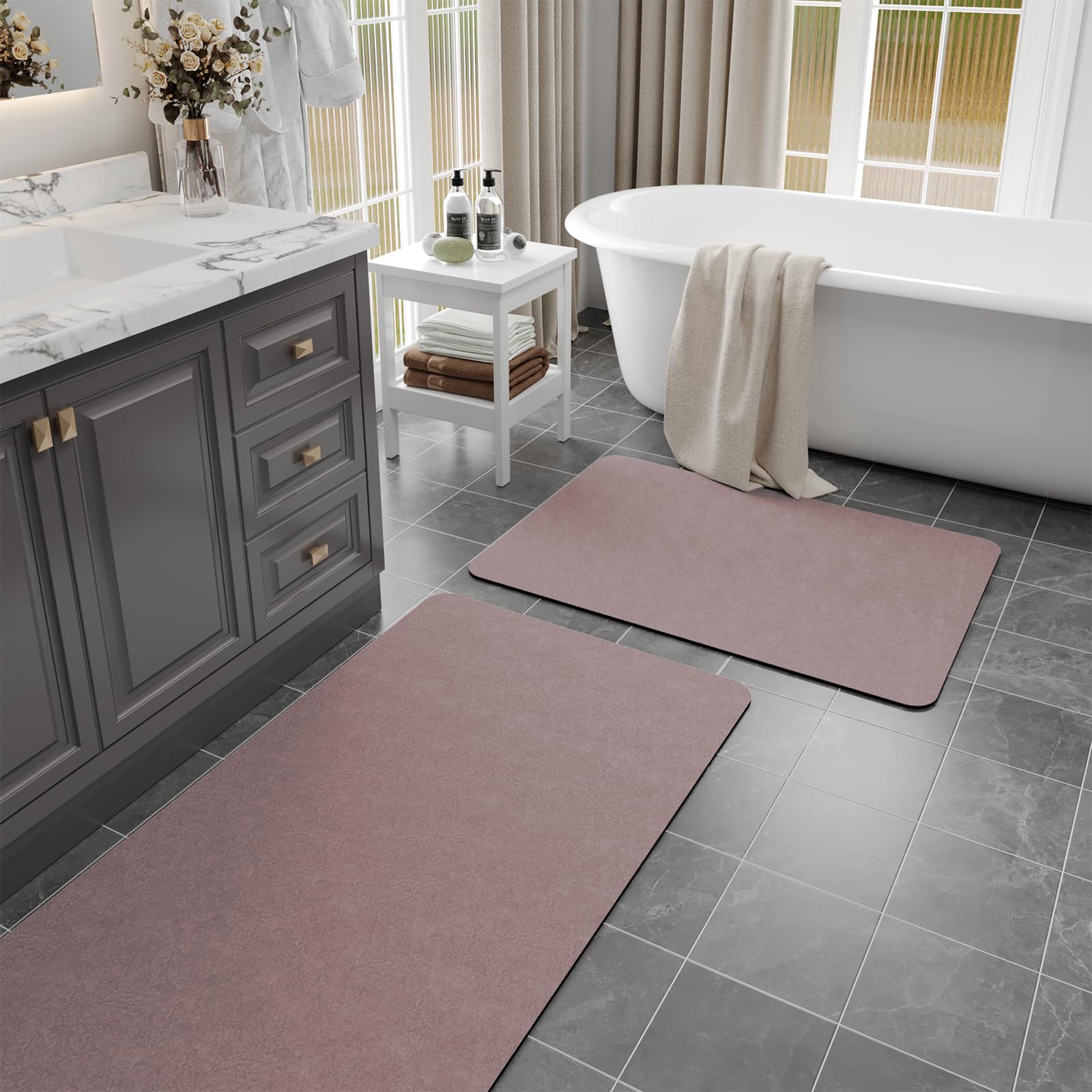 Blush Pink Bathroom Mat Rugs Sets 2 Piece - Quick Dry Super Absorbent Bath Mat For Bathroom Diatomaceous Earth Bathroom Rugs Wit