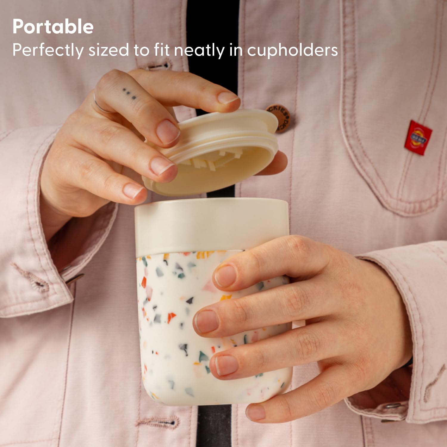 W&P Porter Ceramic Mug W/ Protective Silicone Sleeve, Terrazzo Charcoal 12 Ounces | On-The-Go | Reusable Cup For Coffee Or Tea |