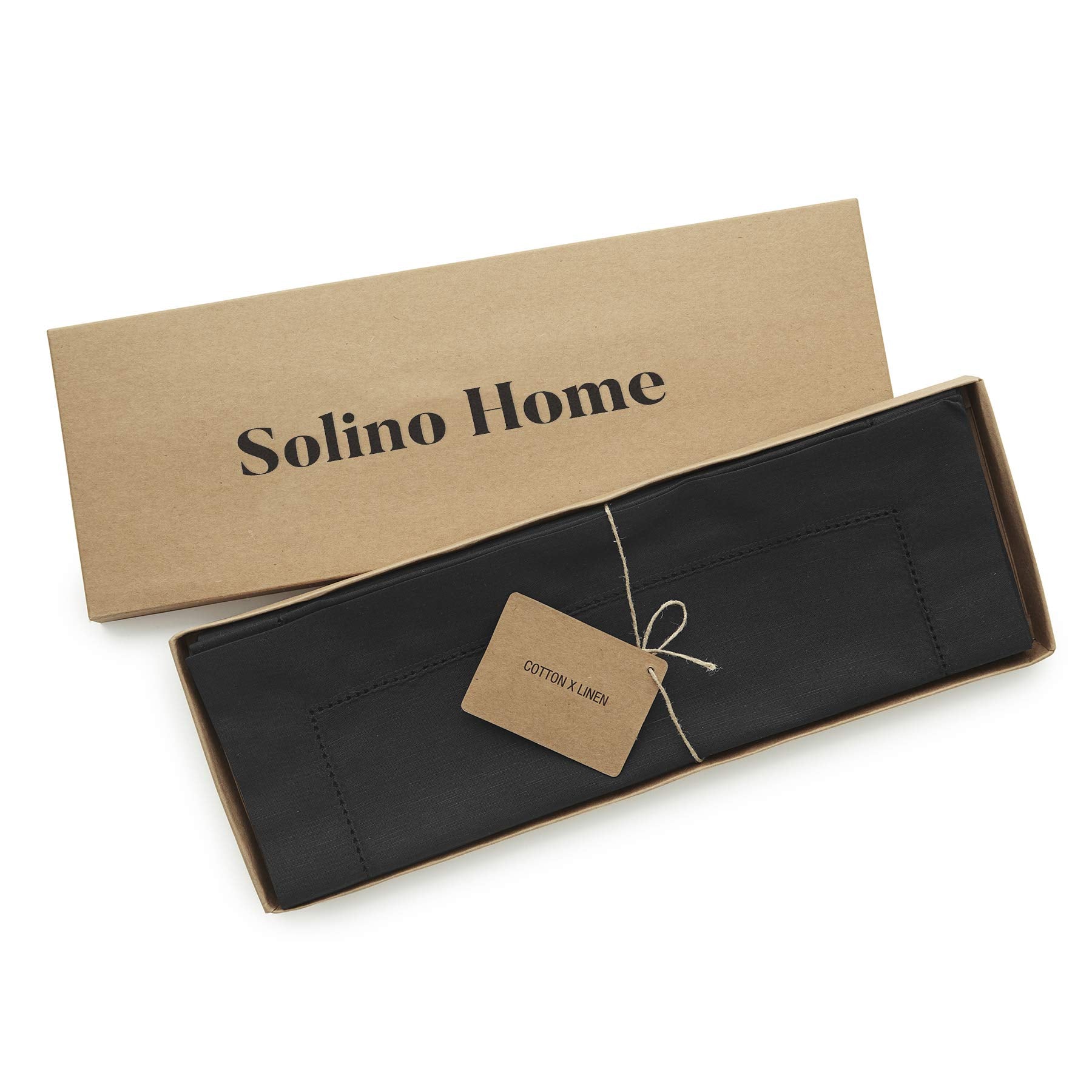 Solino Home Placemats 19'' L X 14'' W Inch - Cotton Linen Hemstitch Black Cloth Placemats Set Of 4 - Washable Fabric Place Mats