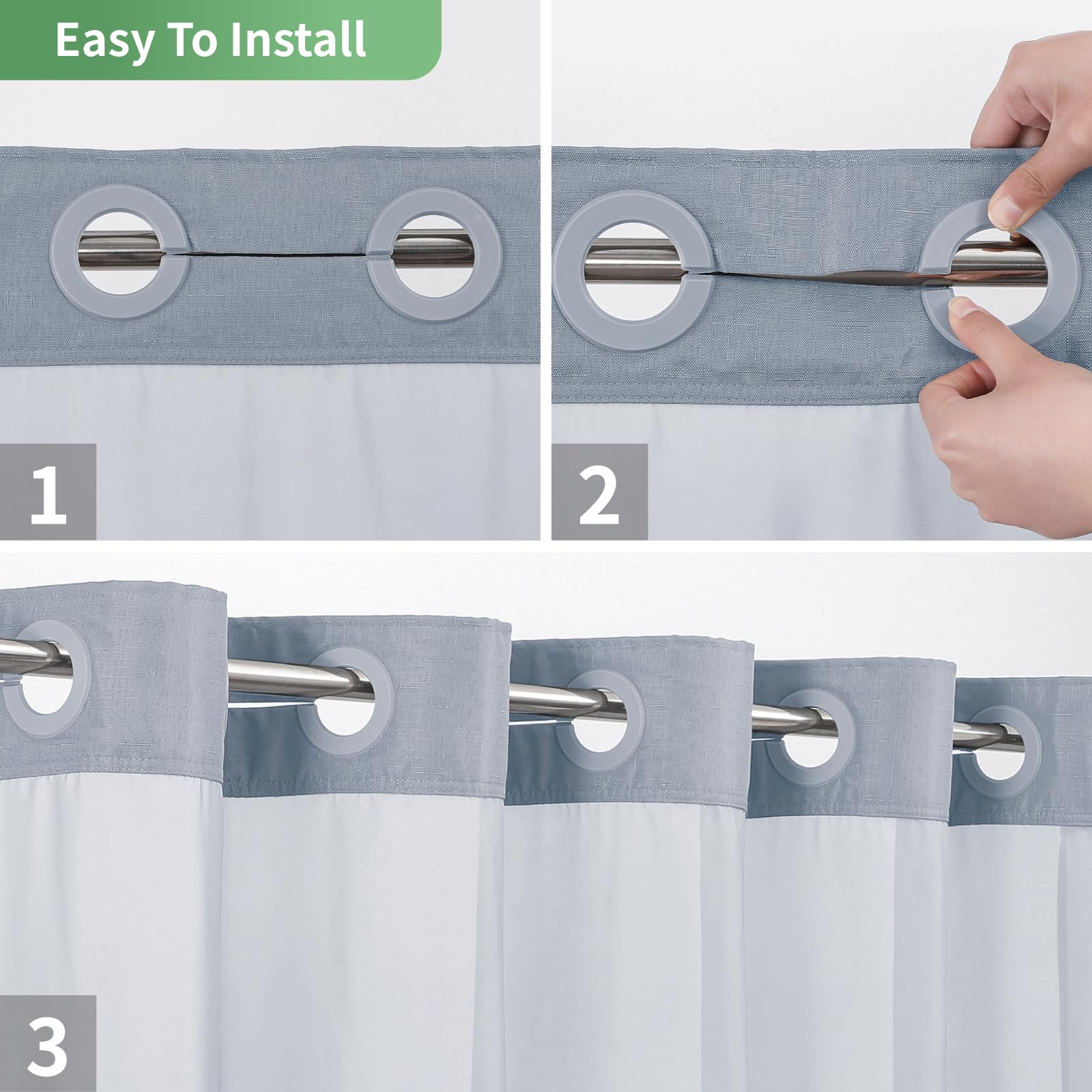 Eachope Blue No Hook Shower Curtain With Snap-In Fabric Liner Set,Slub Textured Fabric Shower Curtains For Bathroom,Hotel Style