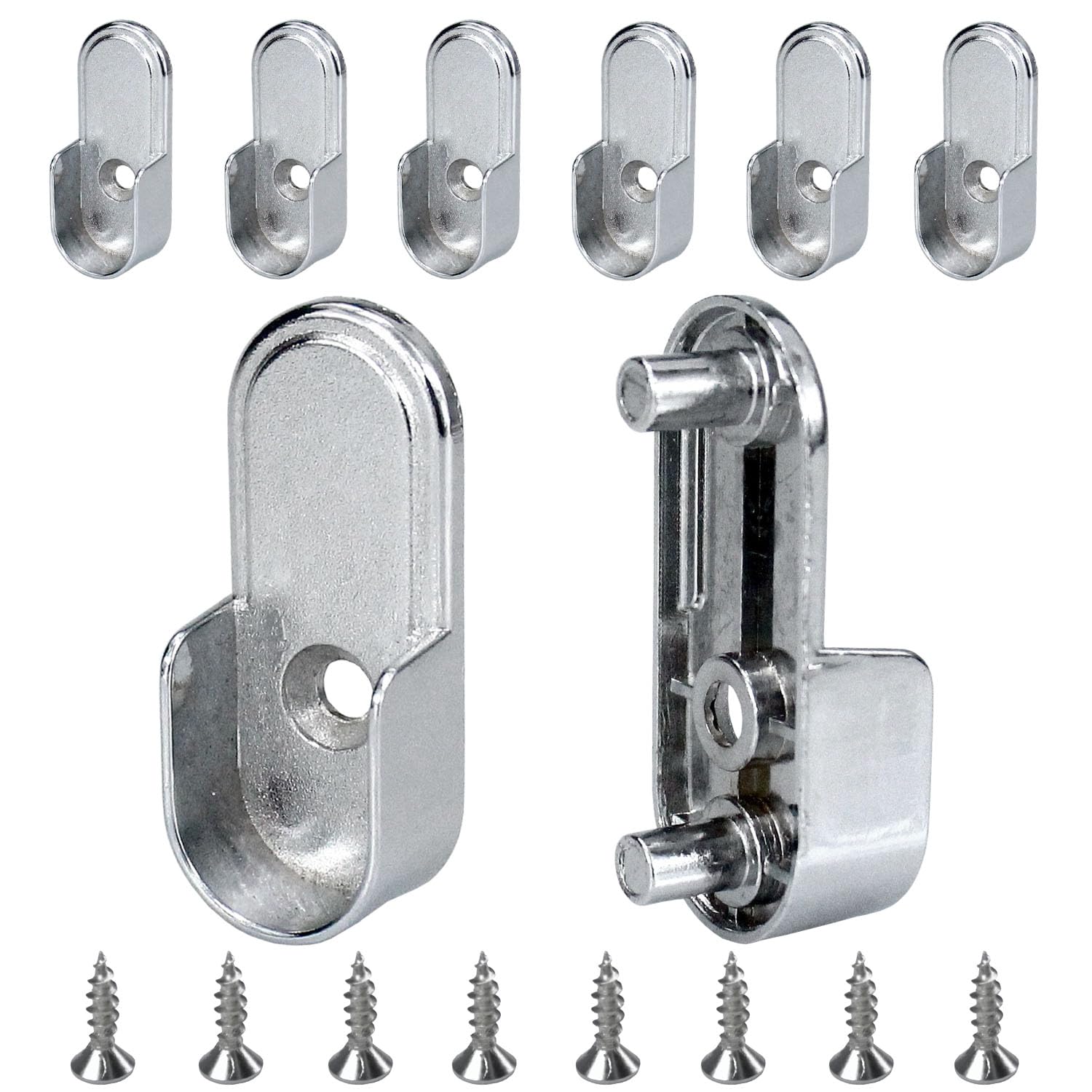 Hdbonemu 8Pcs Closet Rod Bracket 15Mm X 30Mm Oval Closet Rod End Supports (Single Hole) With Rear Facing 6.5Mm Pins
