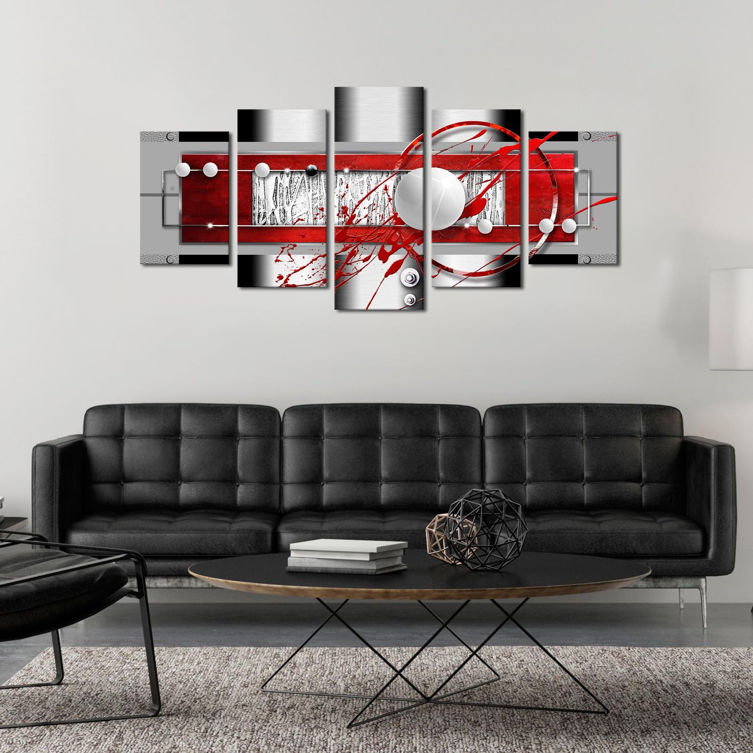 Awlxphy Decor Abstract Canvas Wall Art Red Black Grey For Living Room Decor 5 Pieces Framed Painting Modern Simple Circle Round