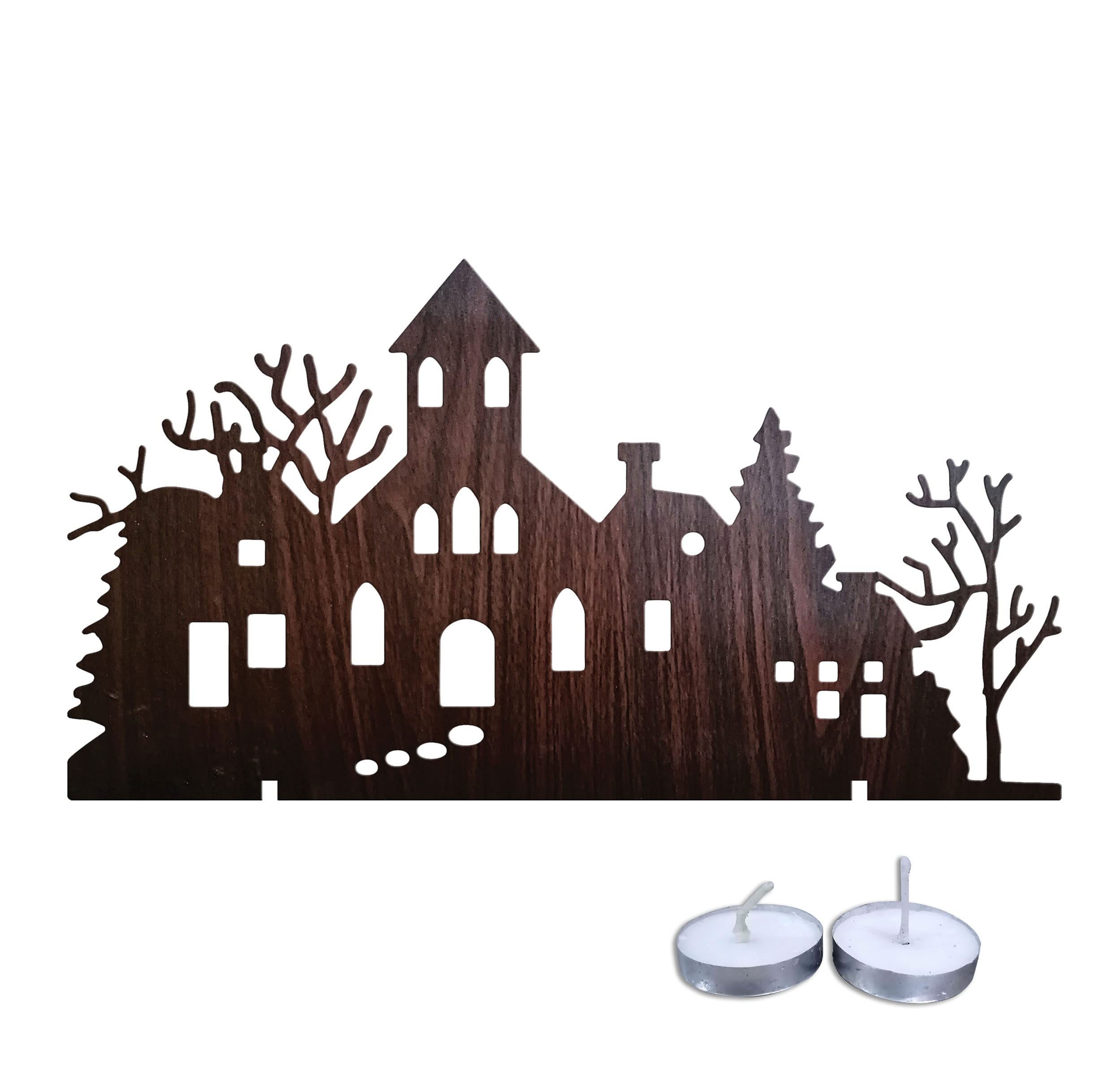 Incredible Gifts India Christmas Decoration For Home Creepy House Shadow Light Without Candle (Wood, 10X5.5 Inches)