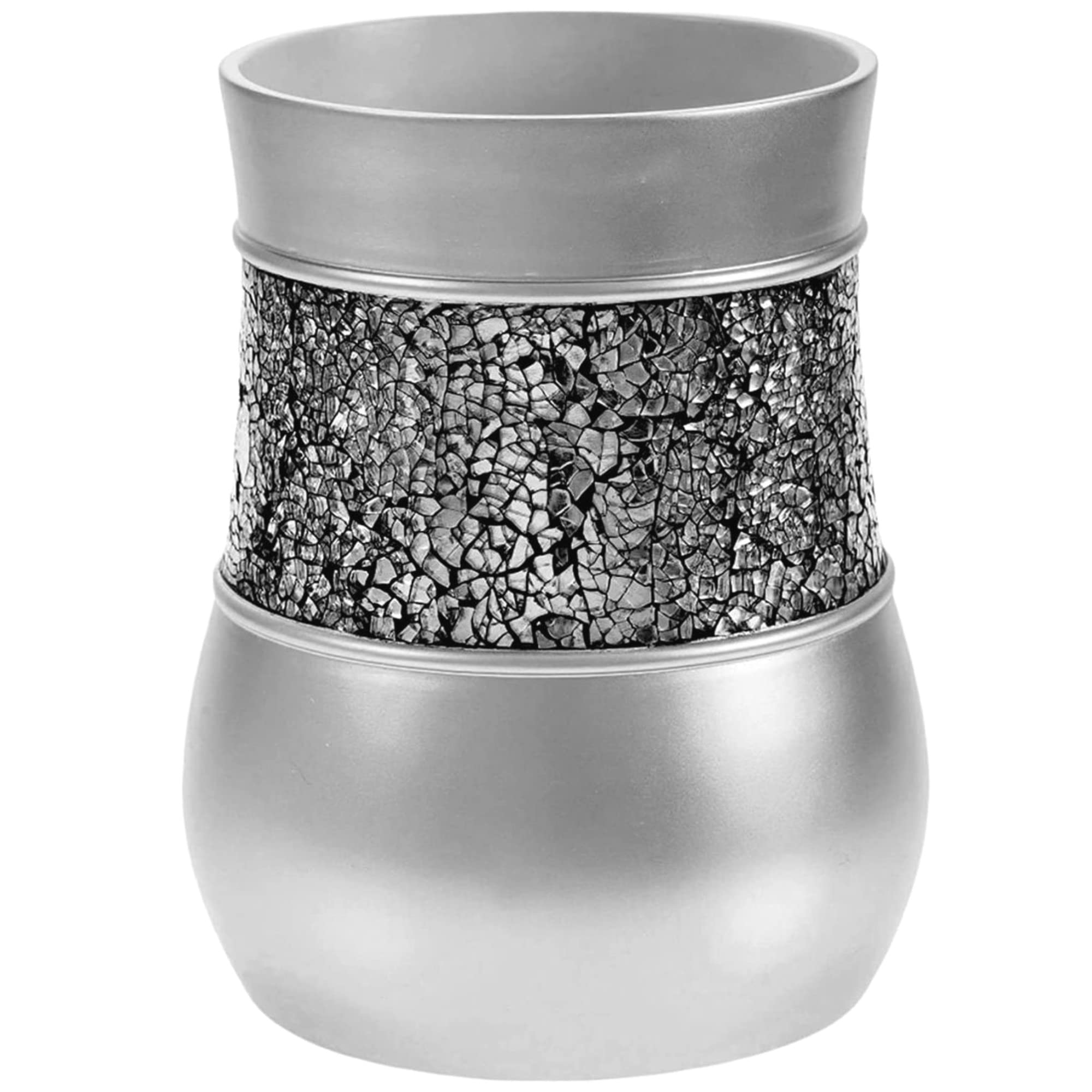 Crackled Glass Silver Small Bathroom Trash Can - Decorative Waste Basket For Bathroom, Powder Room Or Bedroom - Durable Mini Bat
