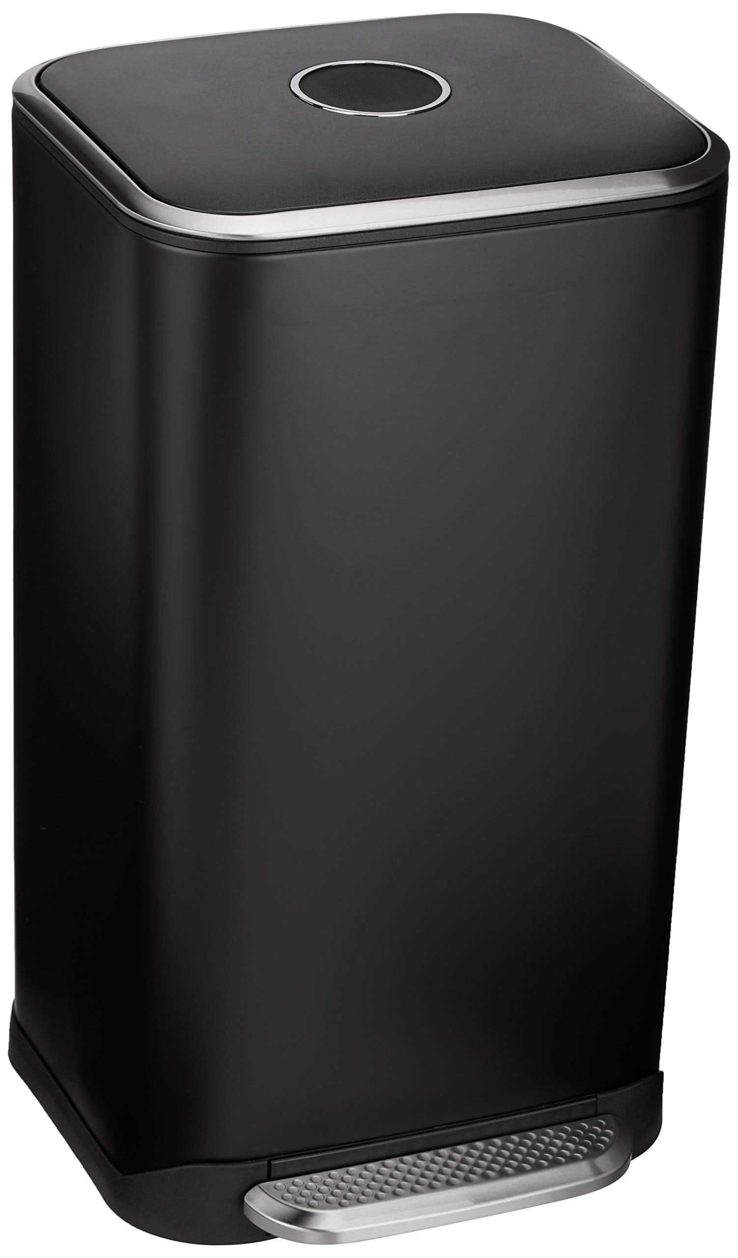 Amazon Basics Metal Rectangular Trash Can With Liner And Soft-Close Foot Pedal, 32 Liter / 8.5 Gallon, Black