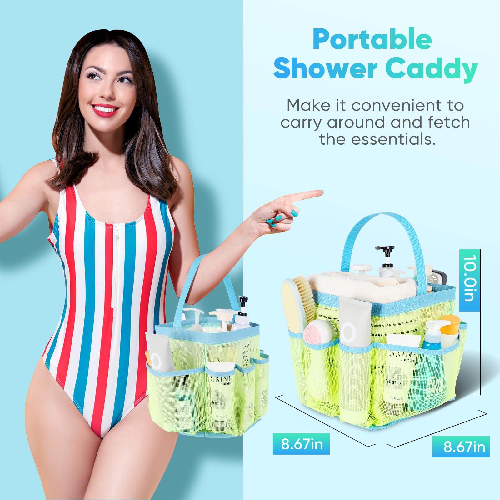 EUDELE Mesh Shower Caddy Portable for College Dorm Room Essentials Portable Shower Caddy Dorm with 8-Pocket Large Capacity Shower Bag for Beach Swimming Gym Travel essentials