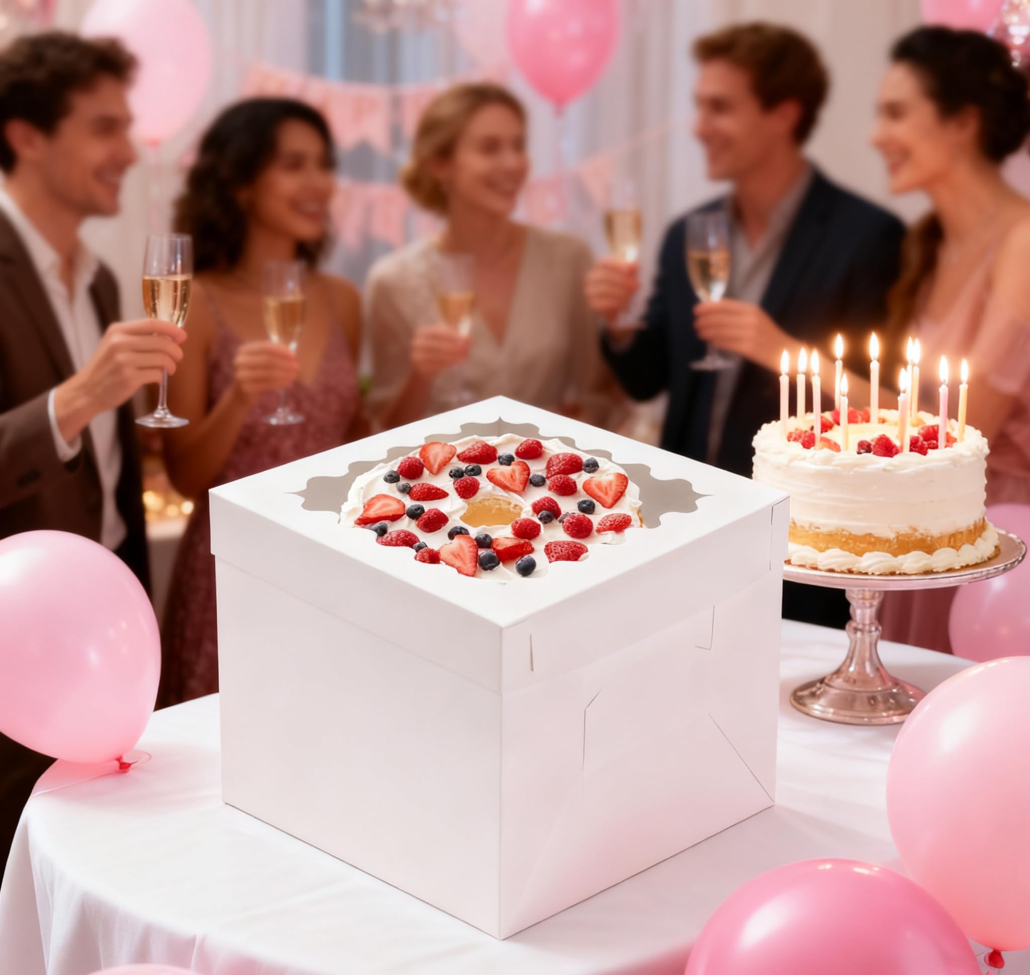 Hzzycaxli 10pcs Tall Cake Boxes,10x10x10 Bakery Boxes for Tier Cakes with Window, 10 Inch Large Baking Boxes,10x10 Square Cardbo