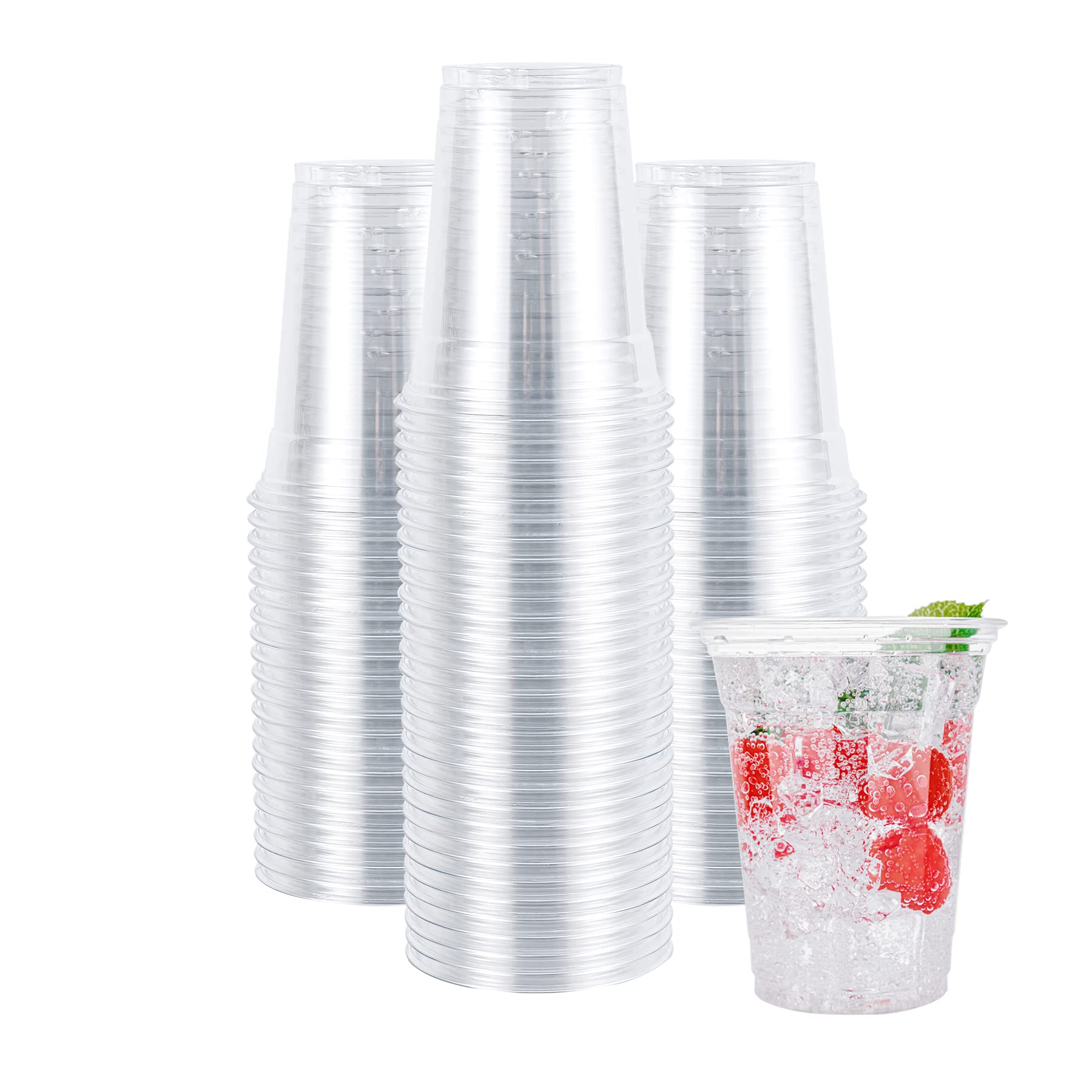 Lullaby 200PCS Disposable Clear Cups, 12oz Crystal Clear Plastic Cups Bulk, PET Drinking Cup for Water, Juice, Soda, Ice Coffee,