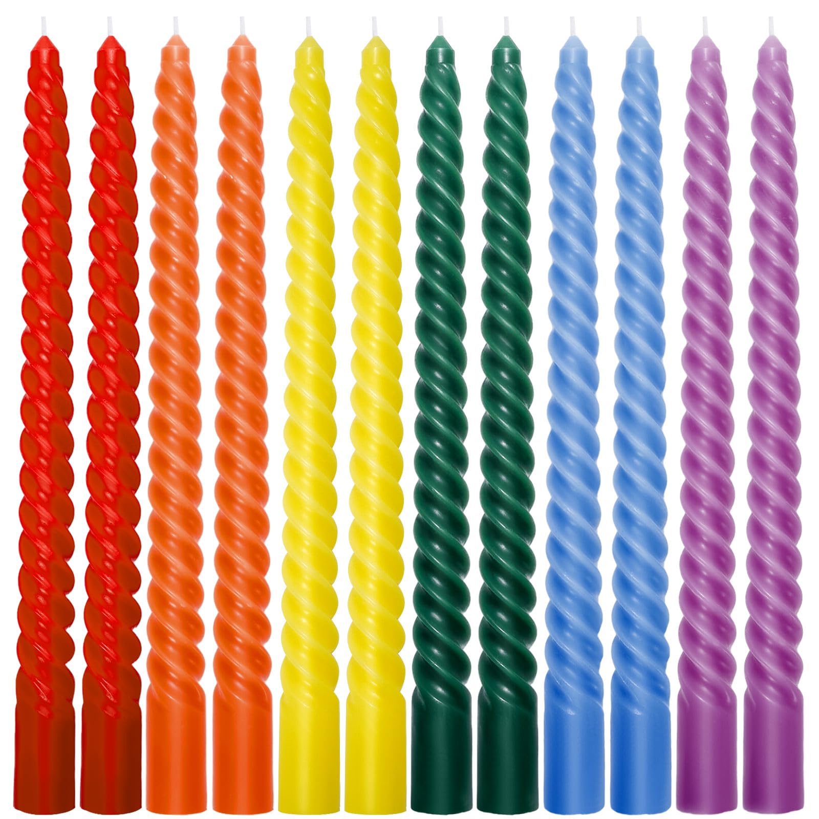 Whaline 12Pcs 10 Inch Rainbow Spiral Taper Candles 6 Colors Dripless Twisted Wax Candles Long Unscented Candle Sticks for Pride 
