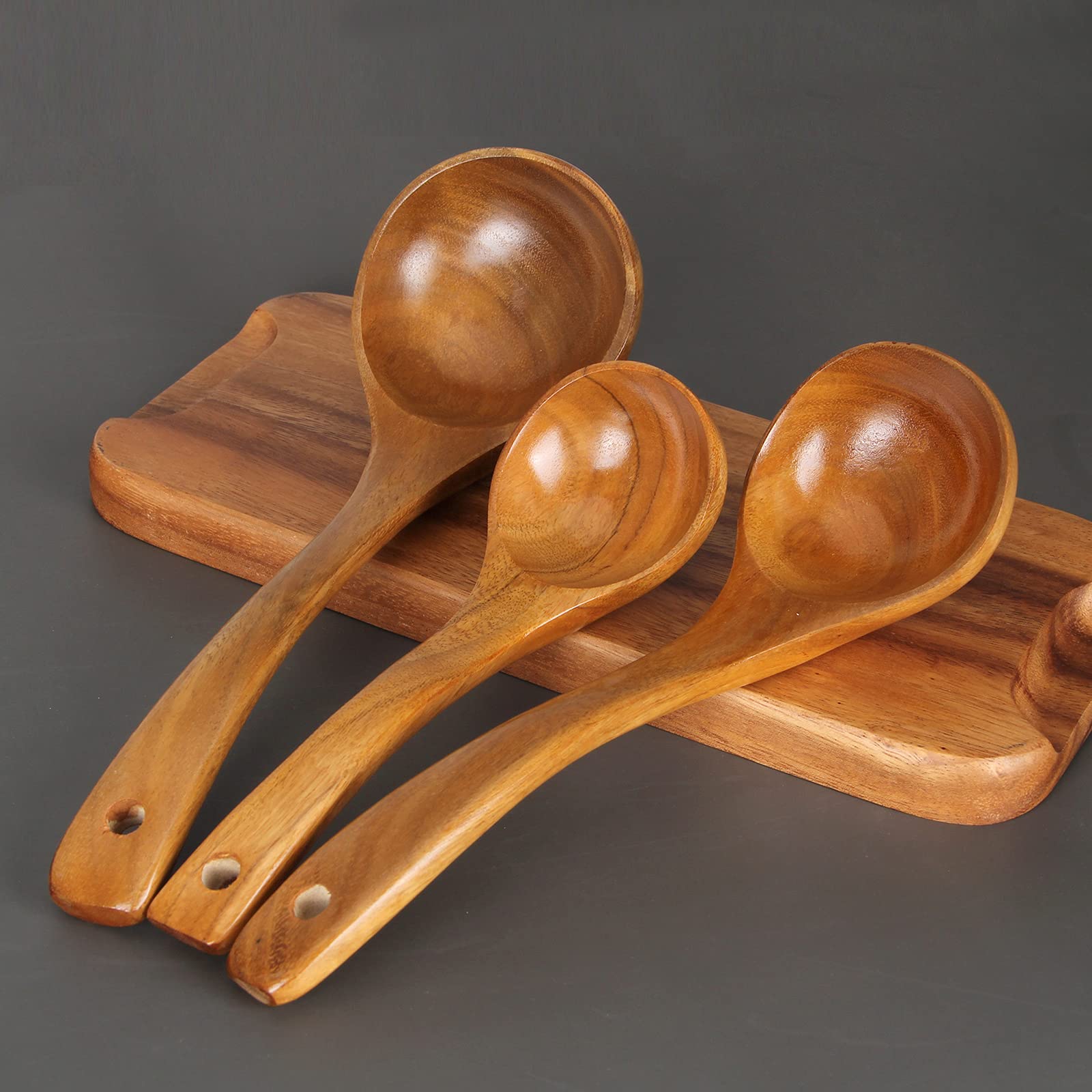 3 Pack Wooden Ladle For Serving Spoon Soup Ladle Wood Spoons For Cooking Ladel Large Bamboo Kitchen Tools Ladles Big Spaghetti S